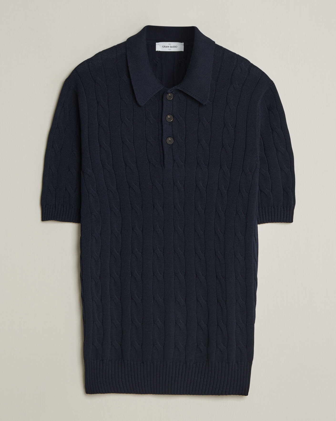 Homme | Polos | Gran Sasso | Cotton Cable Knitted Polo Navy