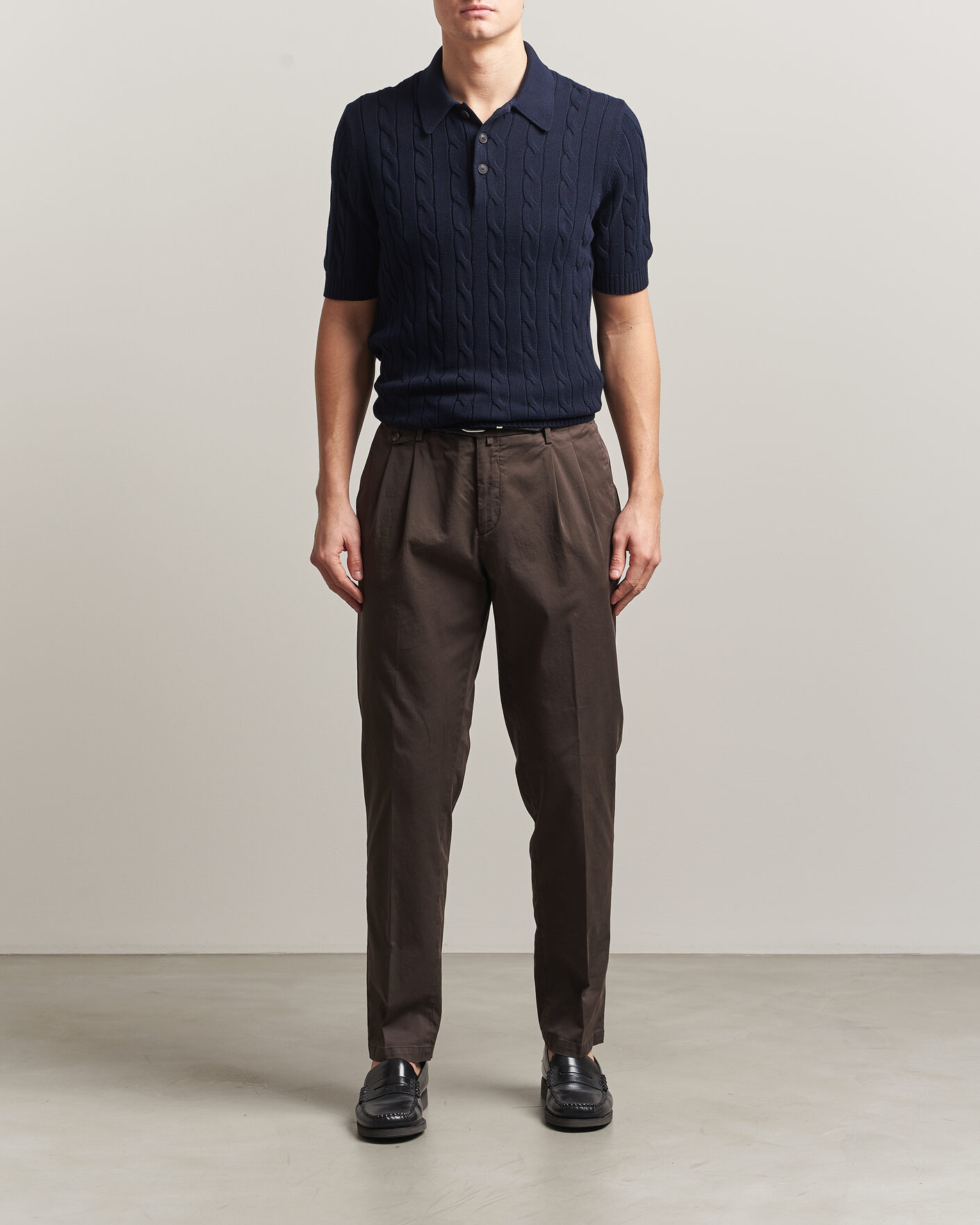 Homme | Polos | Gran Sasso | Cotton Cable Knitted Polo Navy