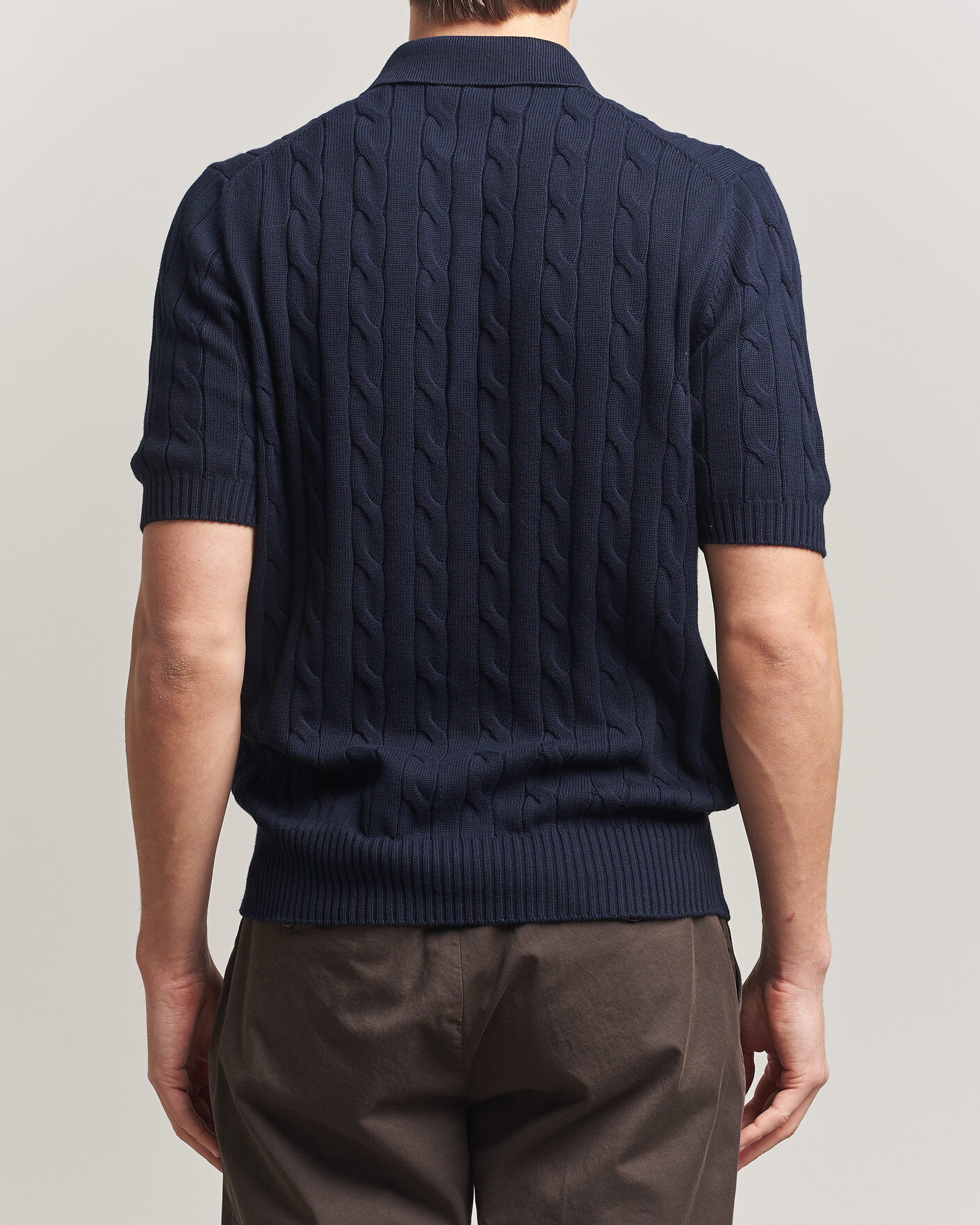 Homme | Polos | Gran Sasso | Cotton Cable Knitted Polo Navy