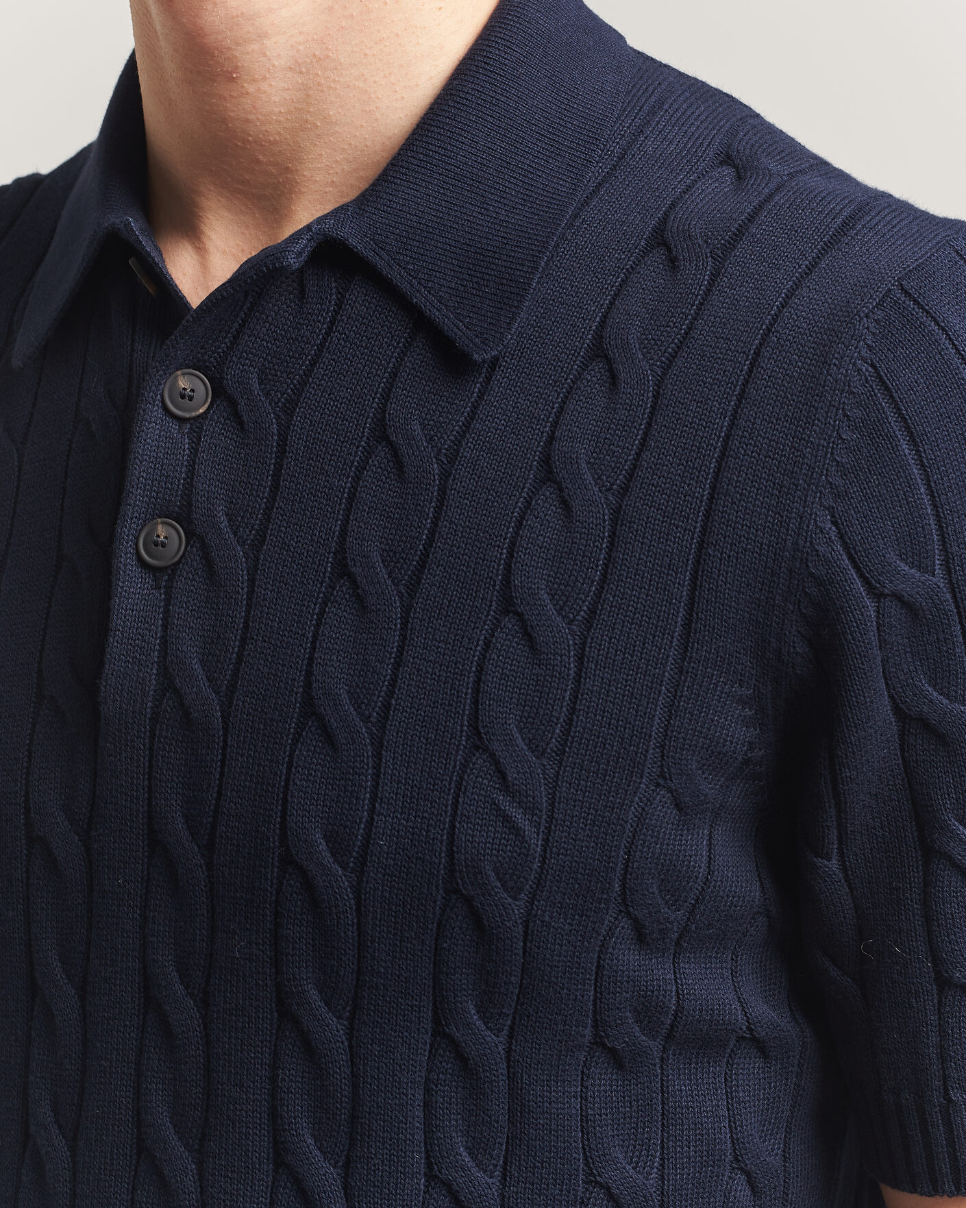 Homme | Polos | Gran Sasso | Cotton Cable Knitted Polo Navy