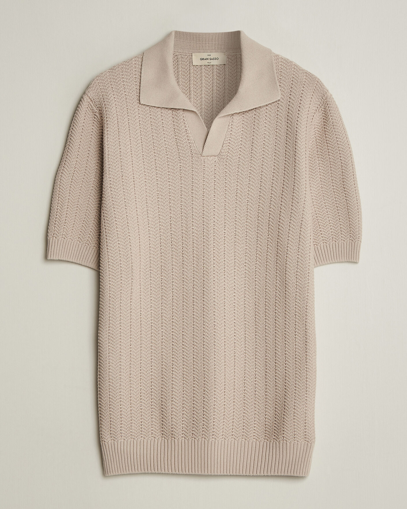 Homme | Polos | Gran Sasso | Cotton Structured Knitted Polo Beige