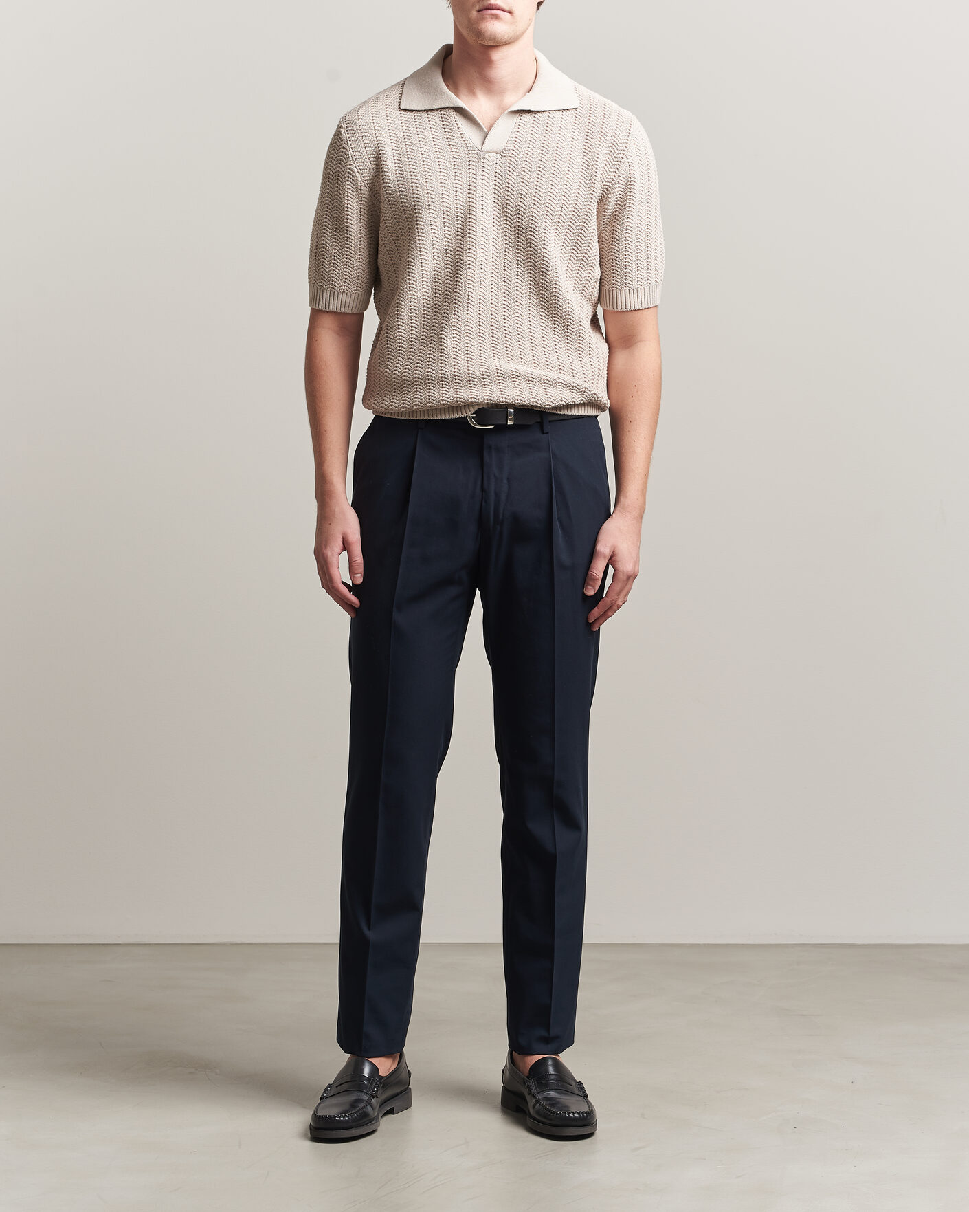 Homme | Polos | Gran Sasso | Cotton Structured Knitted Polo Beige