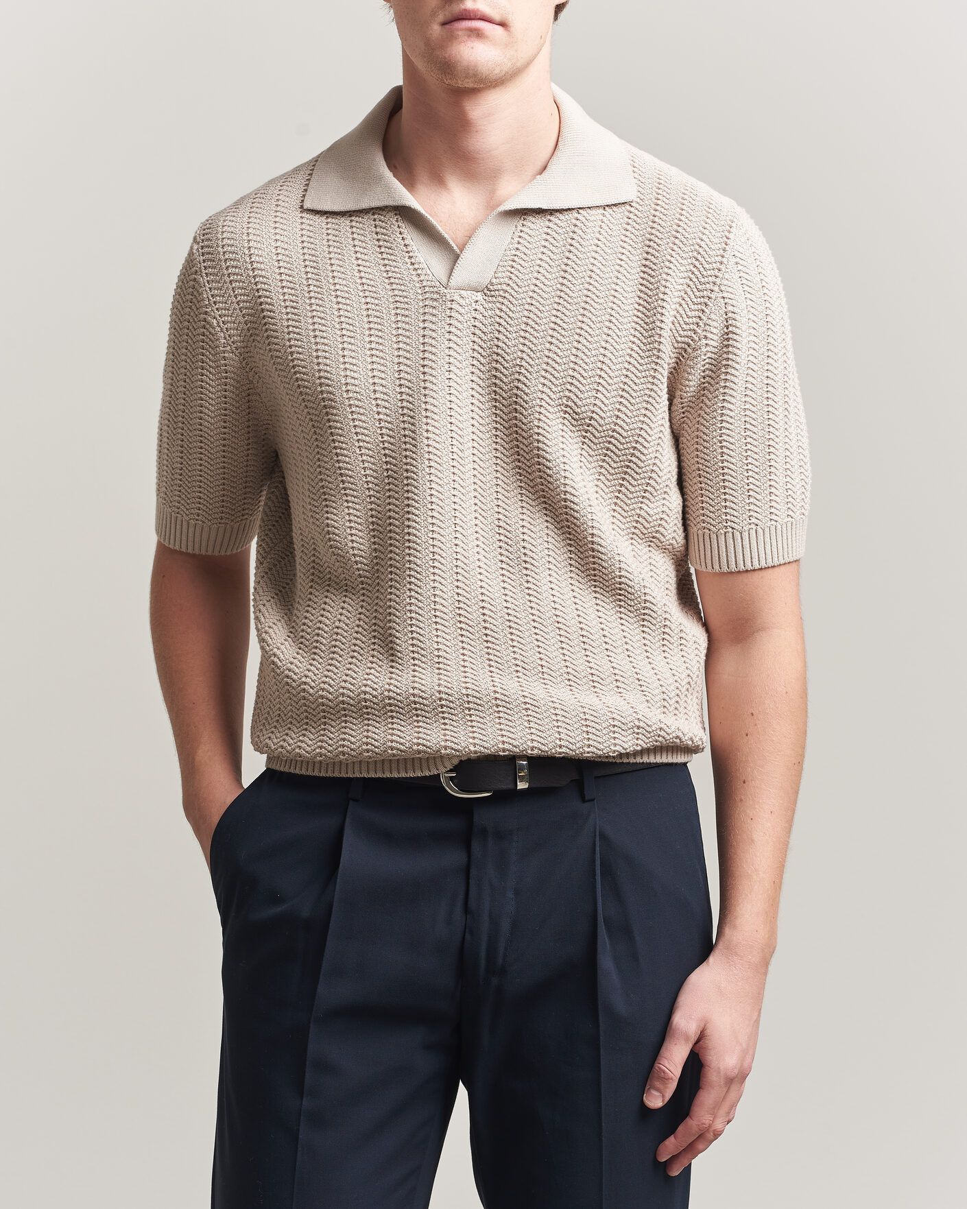 Homme | Polos | Gran Sasso | Cotton Structured Knitted Polo Beige