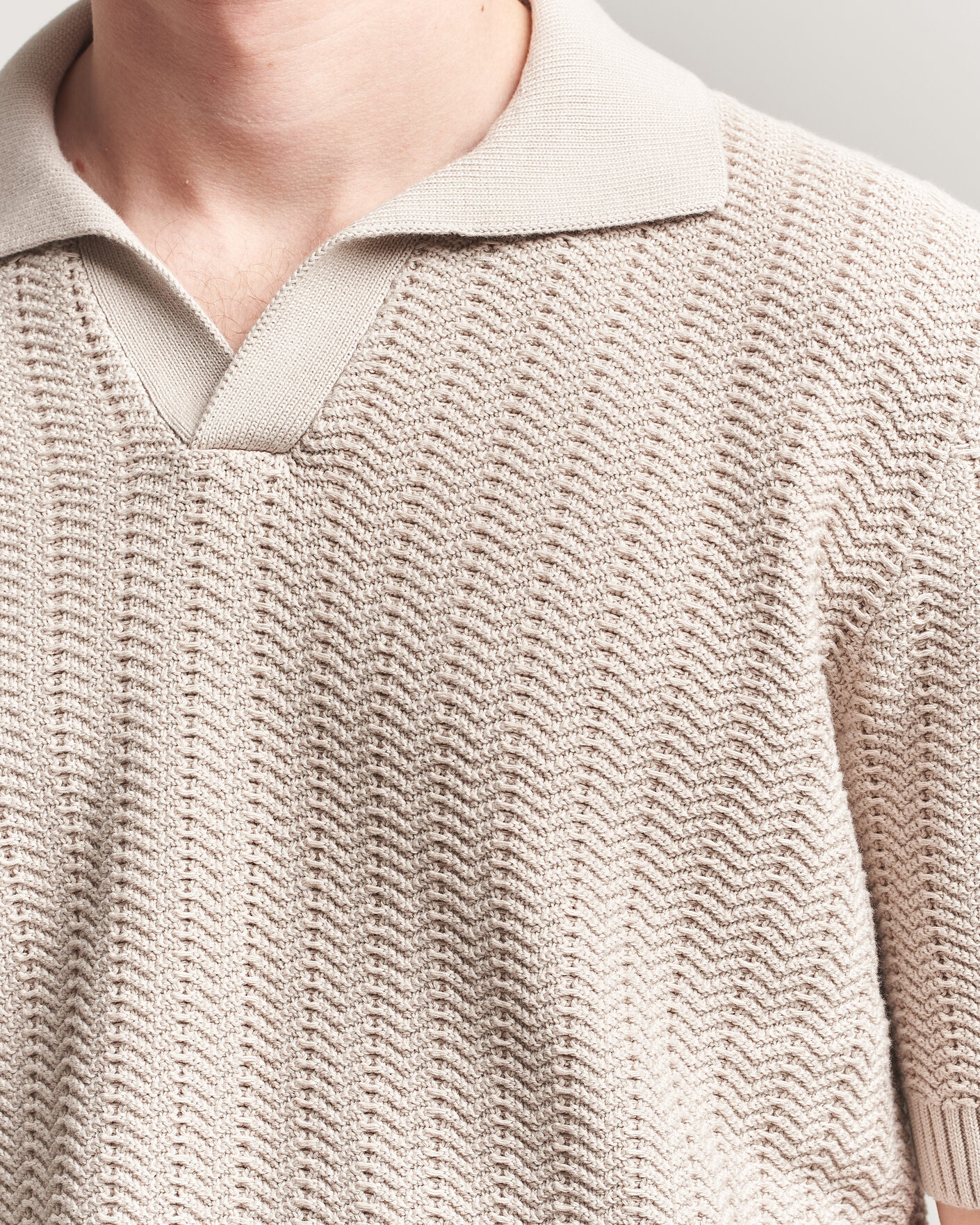 Homme | Polos | Gran Sasso | Cotton Structured Knitted Polo Beige