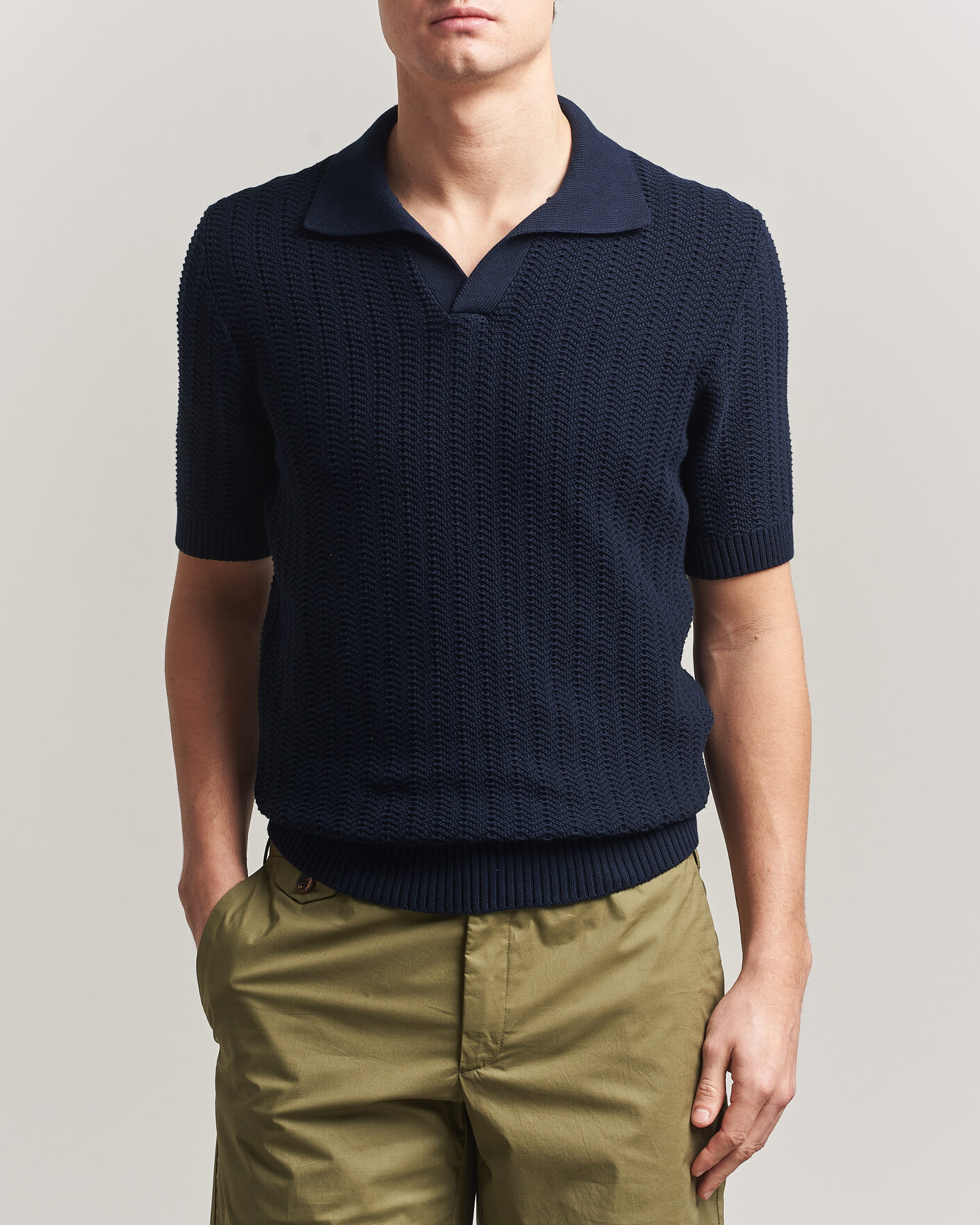 Homme | Polos | Gran Sasso | Cotton Structured Knitted Polo Navy