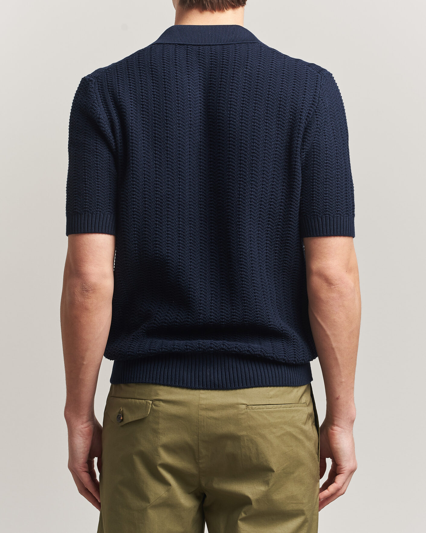 Homme | Polos | Gran Sasso | Cotton Structured Knitted Polo Navy