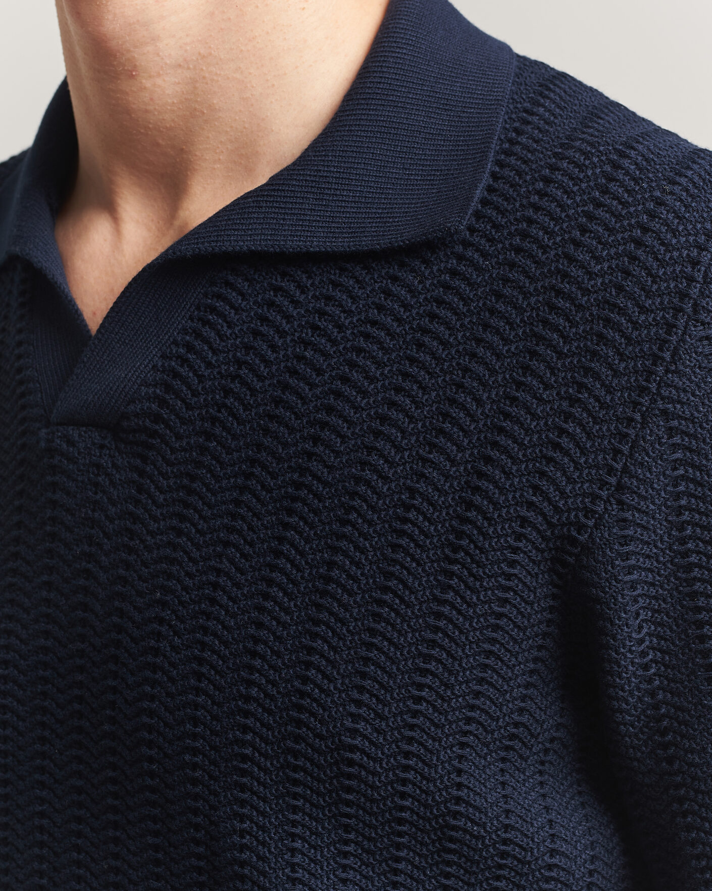 Homme | Polos | Gran Sasso | Cotton Structured Knitted Polo Navy