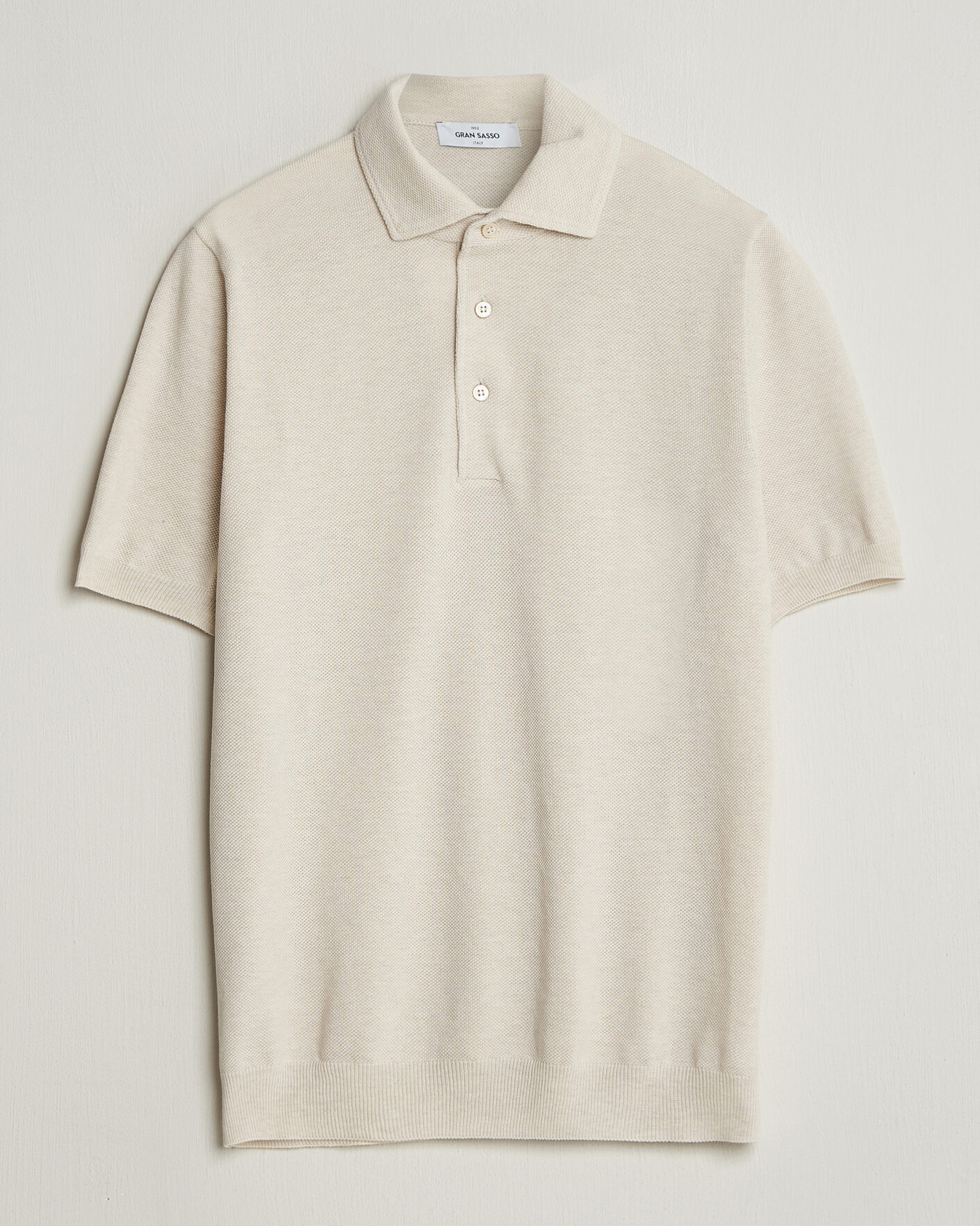 Homme | Polos | Gran Sasso | Cotton Textured Knitted Polo Light Beige