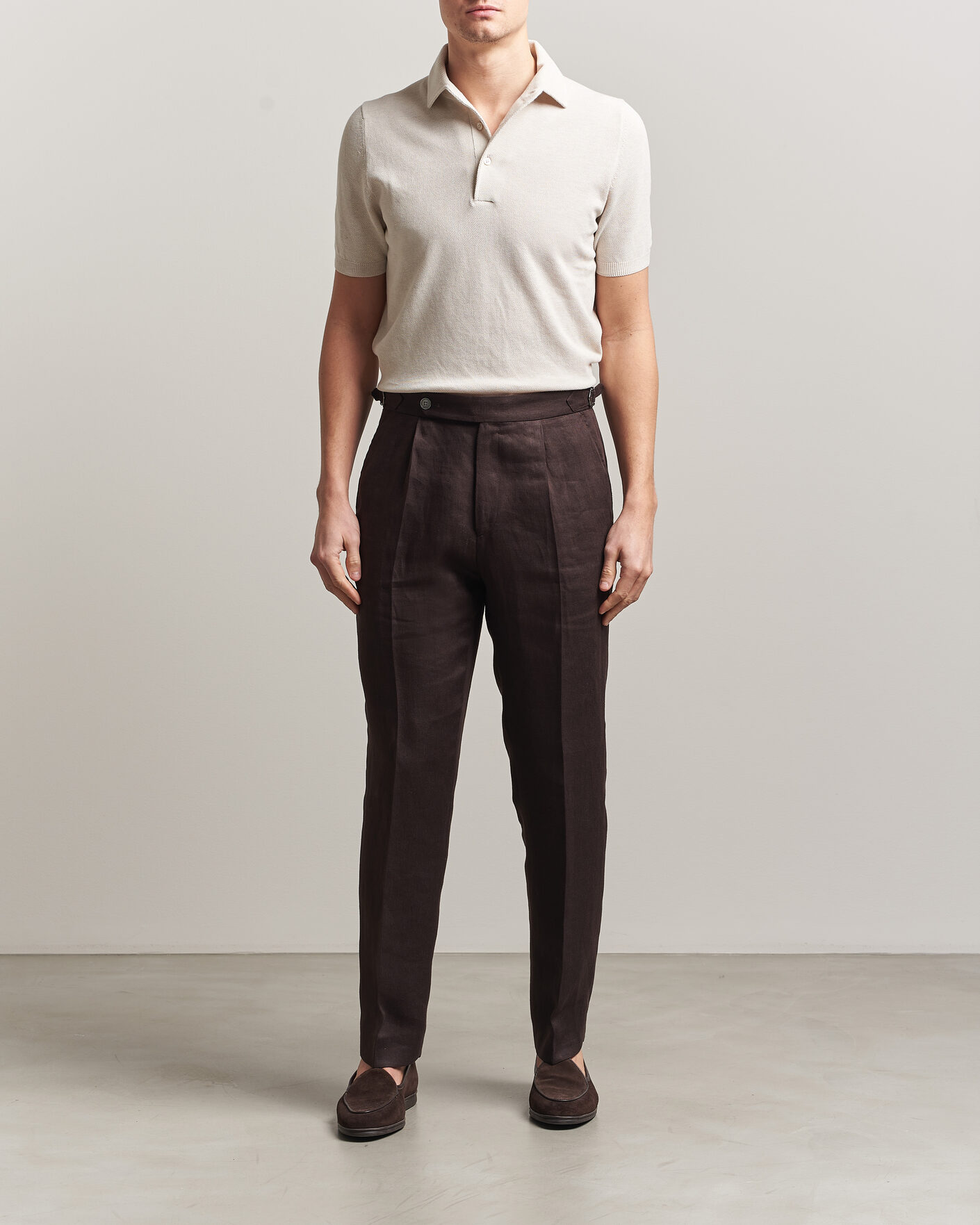 Homme | Polos | Gran Sasso | Cotton Textured Knitted Polo Light Beige