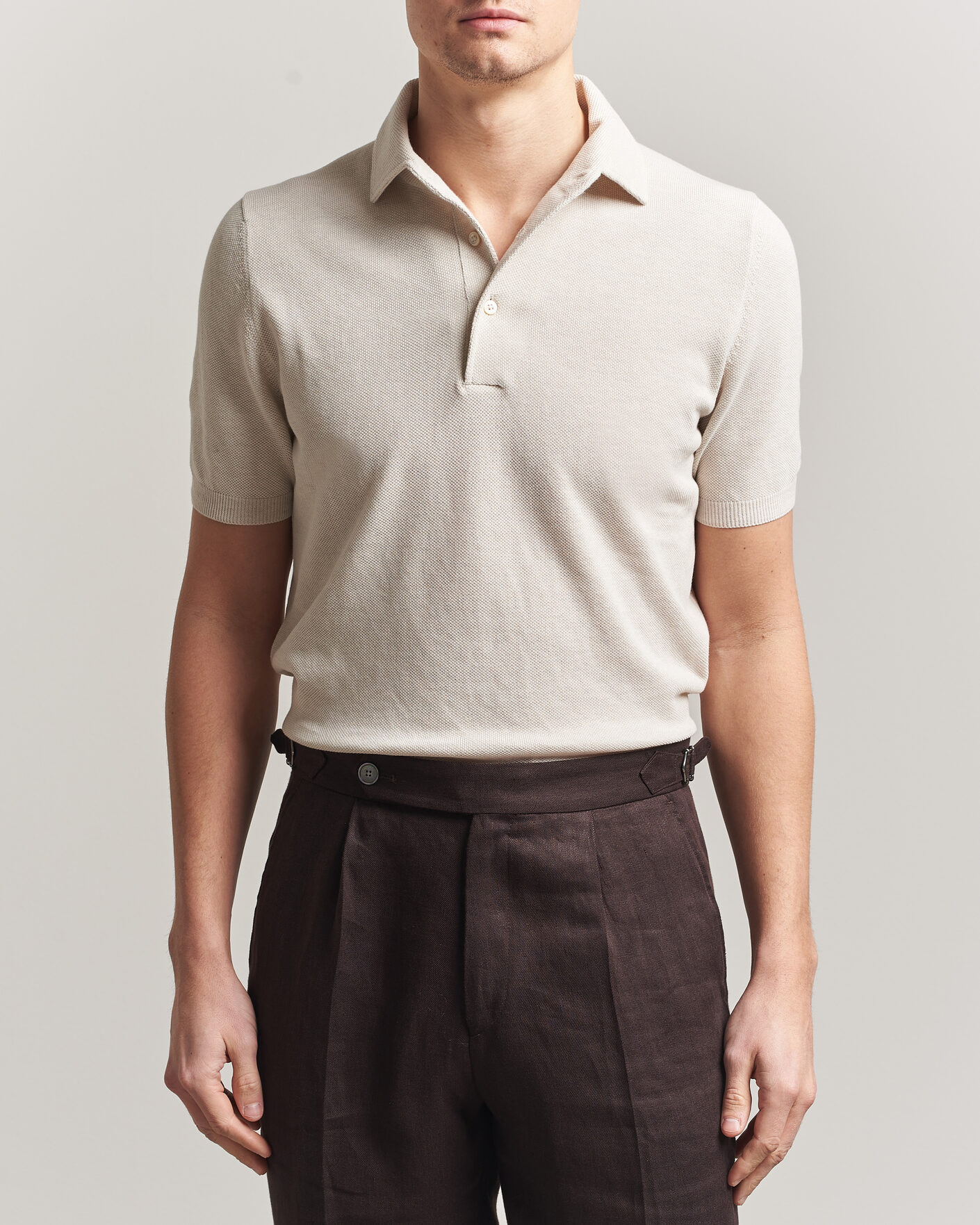 Homme | Polos | Gran Sasso | Cotton Textured Knitted Polo Light Beige