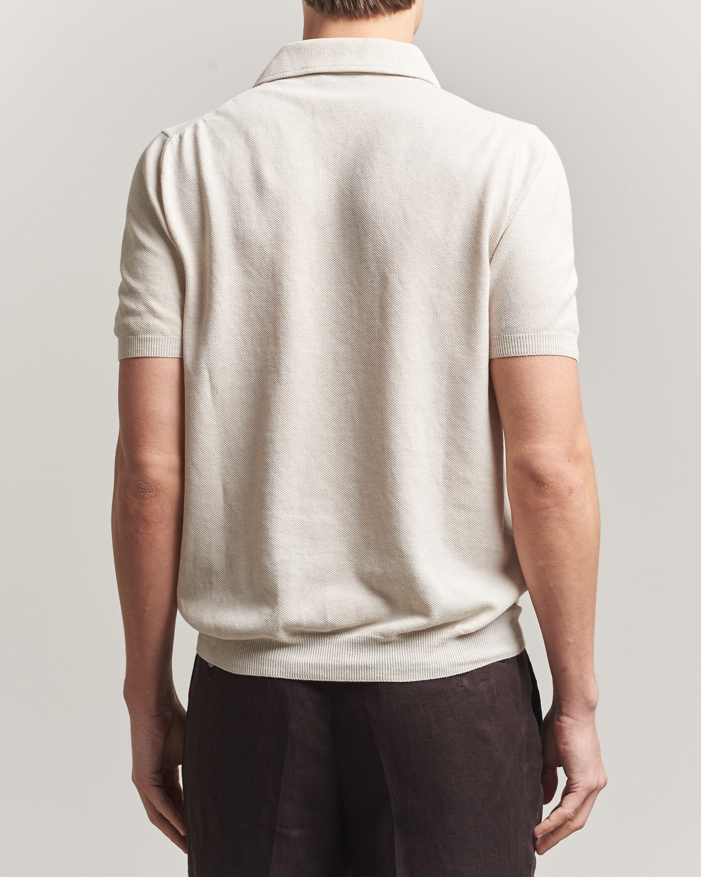 Homme | Polos | Gran Sasso | Cotton Textured Knitted Polo Light Beige
