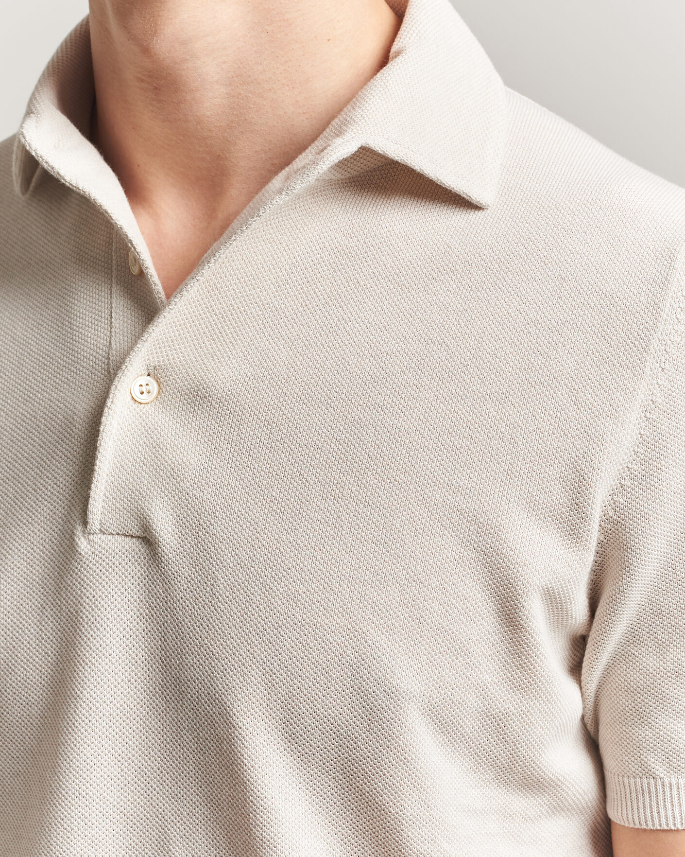 Homme | Polos | Gran Sasso | Cotton Textured Knitted Polo Light Beige