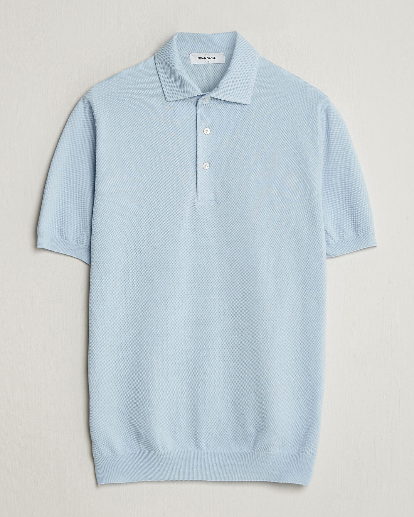 Homme | Polos | Gran Sasso | Cotton Textured Knitted Polo Light Blue