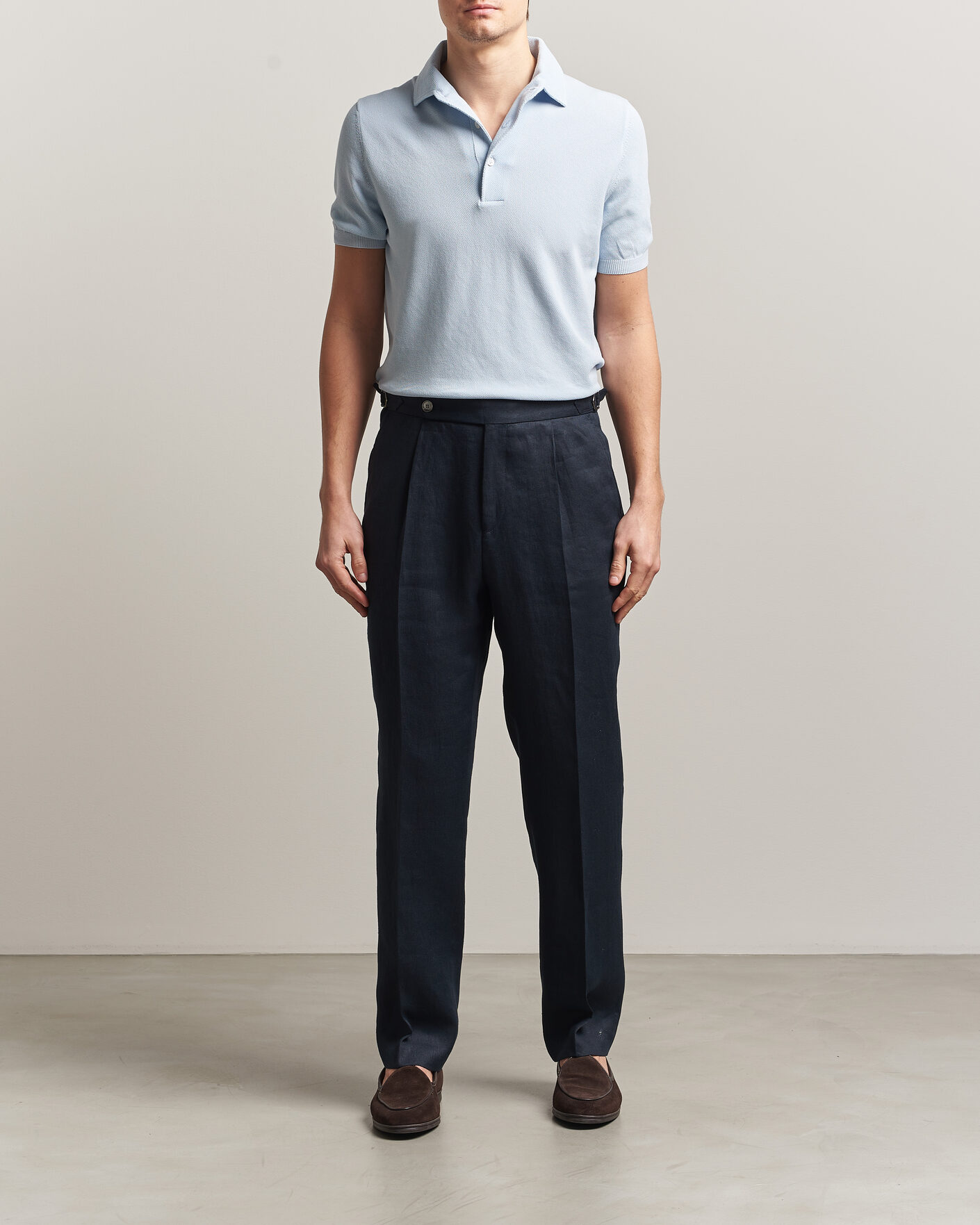 Homme | Polos | Gran Sasso | Cotton Textured Knitted Polo Light Blue