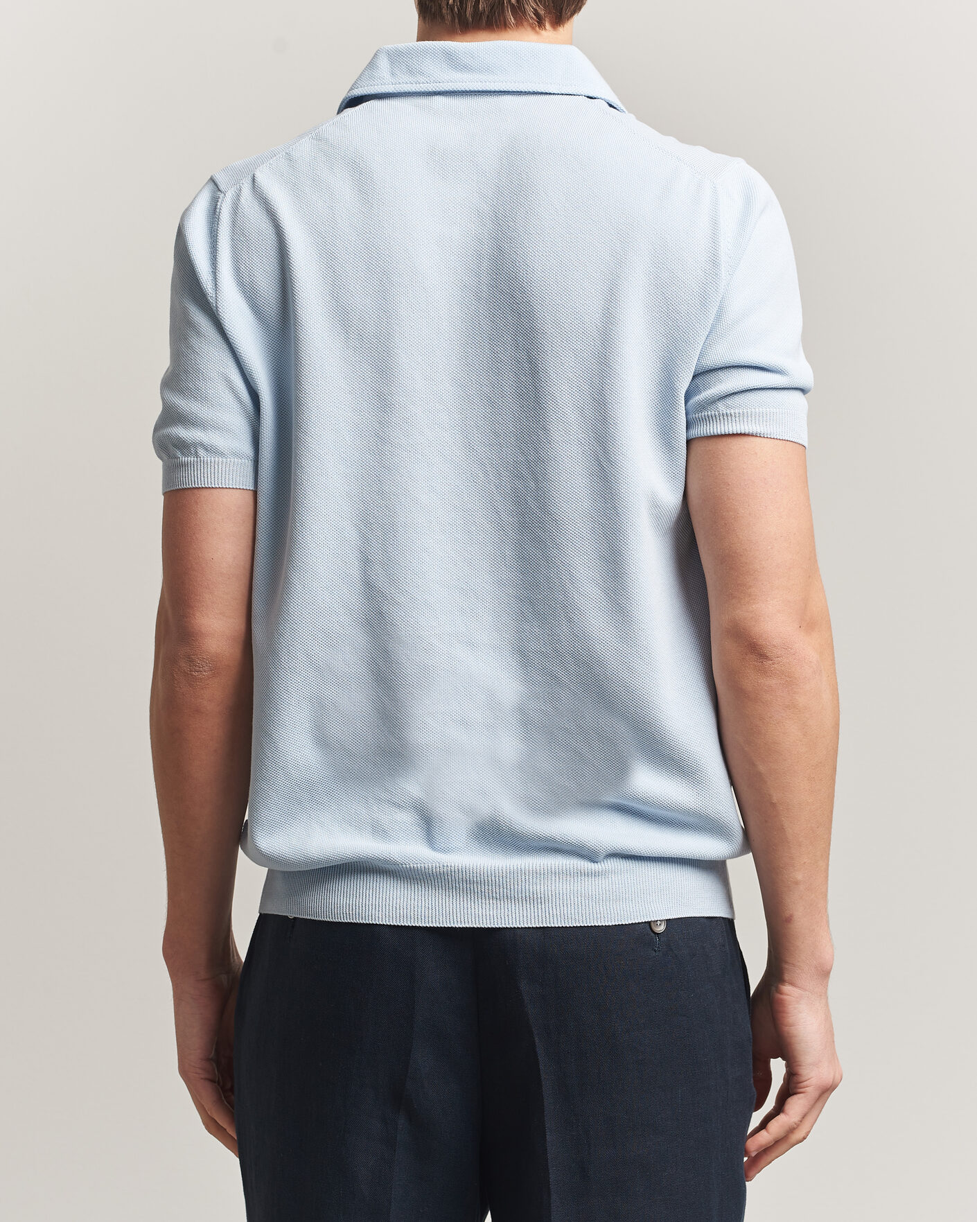 Homme | Polos | Gran Sasso | Cotton Textured Knitted Polo Light Blue