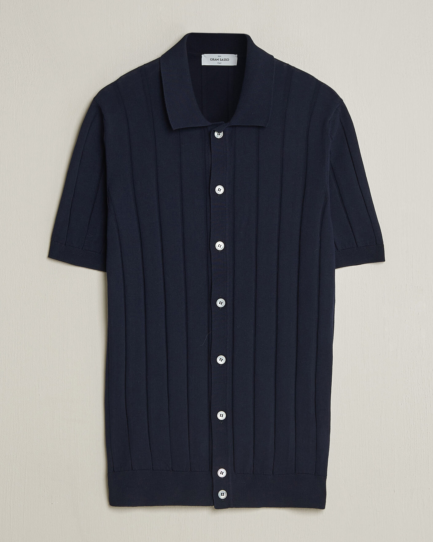 Homme | Chemises | Gran Sasso | Cotton Ribbed Knitted Resort Shirt Navy