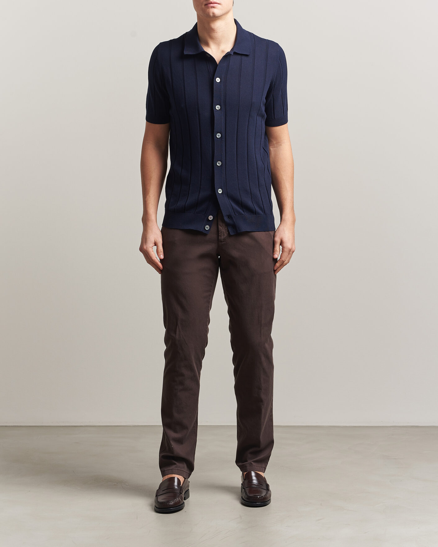Homme | Chemises | Gran Sasso | Cotton Ribbed Knitted Resort Shirt Navy