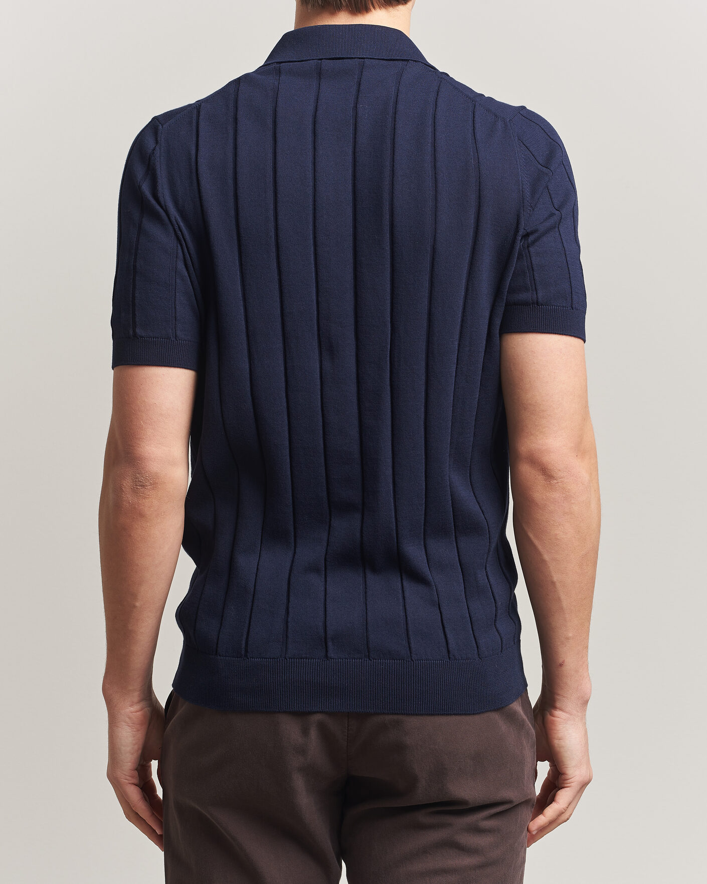 Homme | Chemises | Gran Sasso | Cotton Ribbed Knitted Resort Shirt Navy