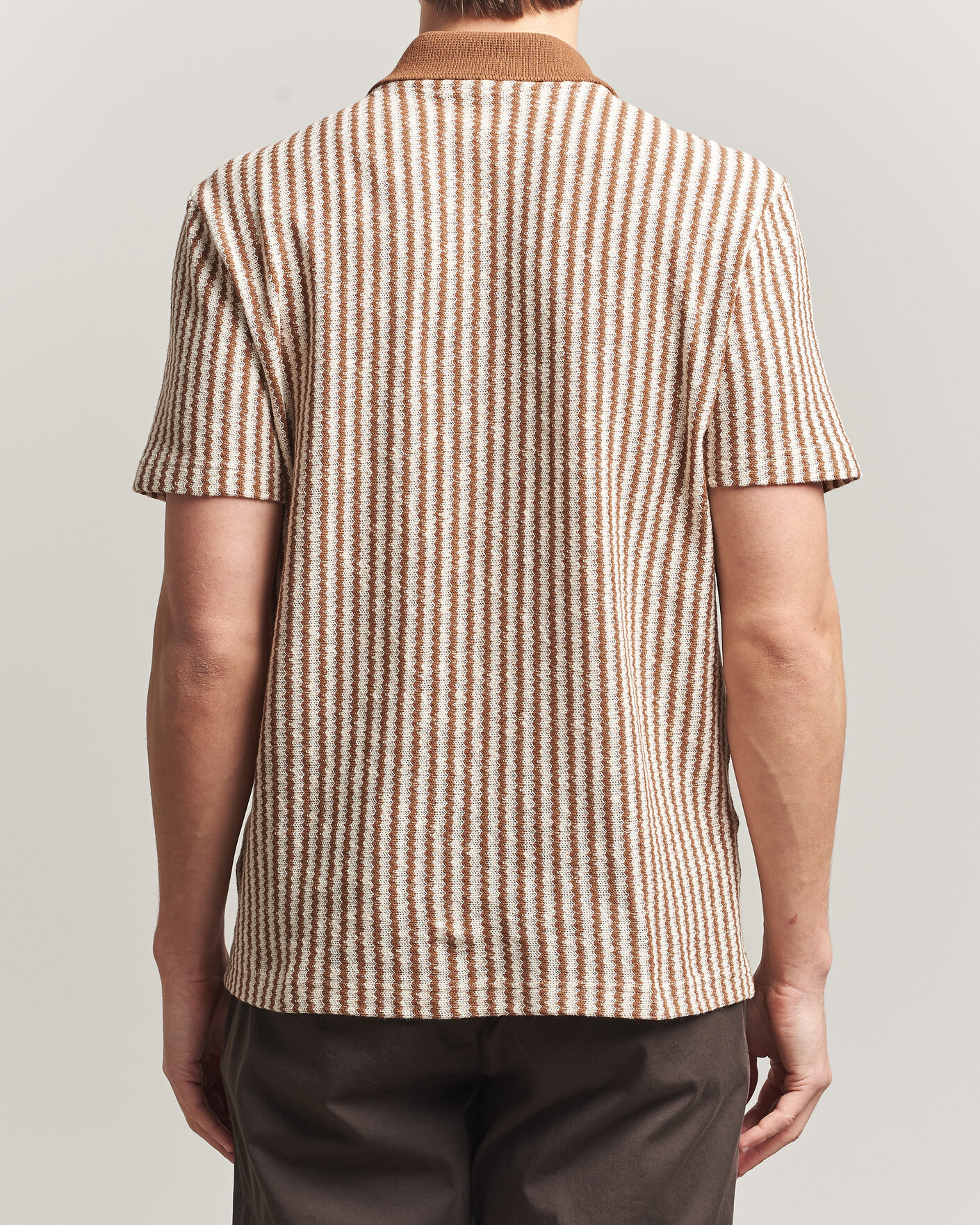 Homme | Chemises | Gran Sasso | Cotton Knitted Striped Resort Shirt Brown/White