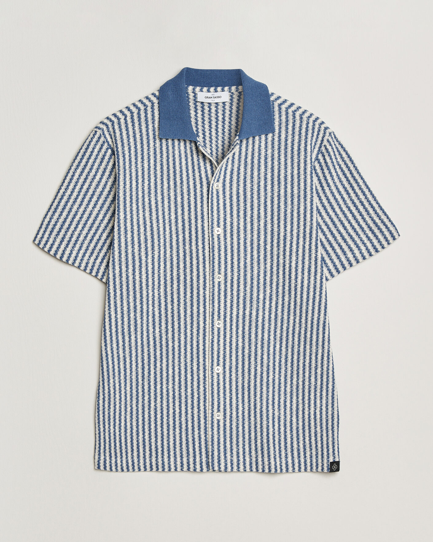 Homme | Chemises | Gran Sasso | Cotton Knitted Striped Resort Shirt Blue/white