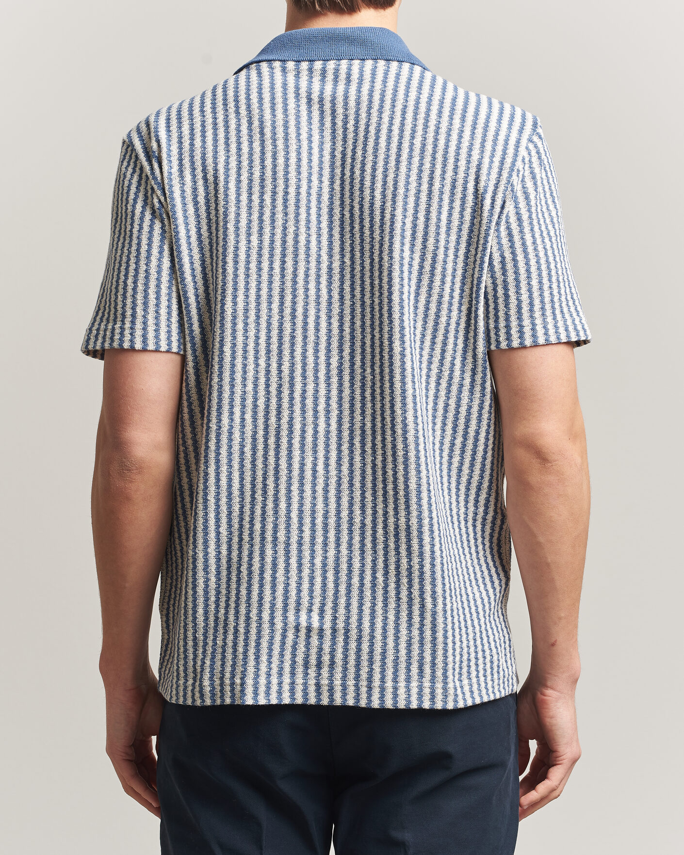 Homme | Chemises | Gran Sasso | Cotton Knitted Striped Resort Shirt Blue/white