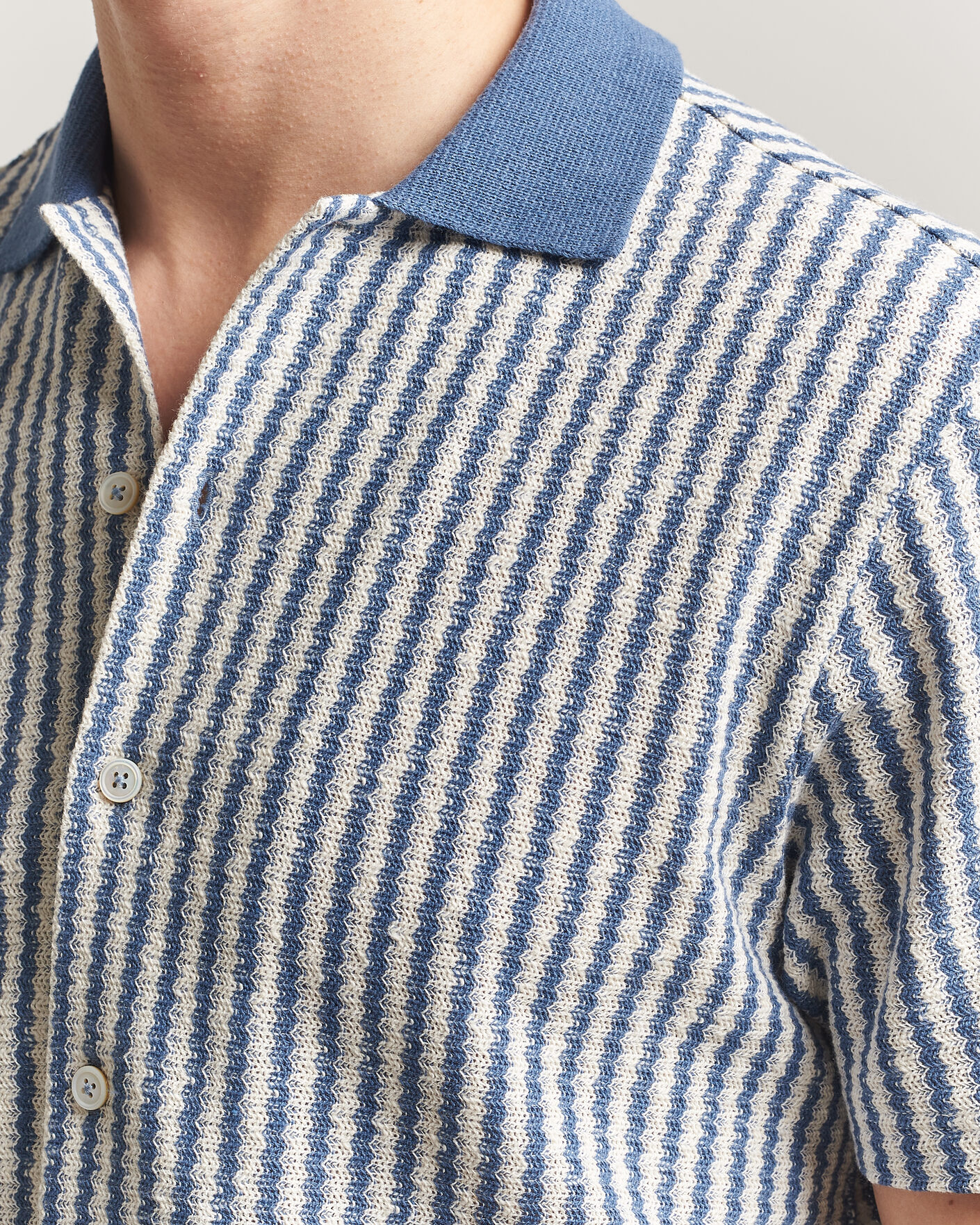 Homme | Chemises | Gran Sasso | Cotton Knitted Striped Resort Shirt Blue/white