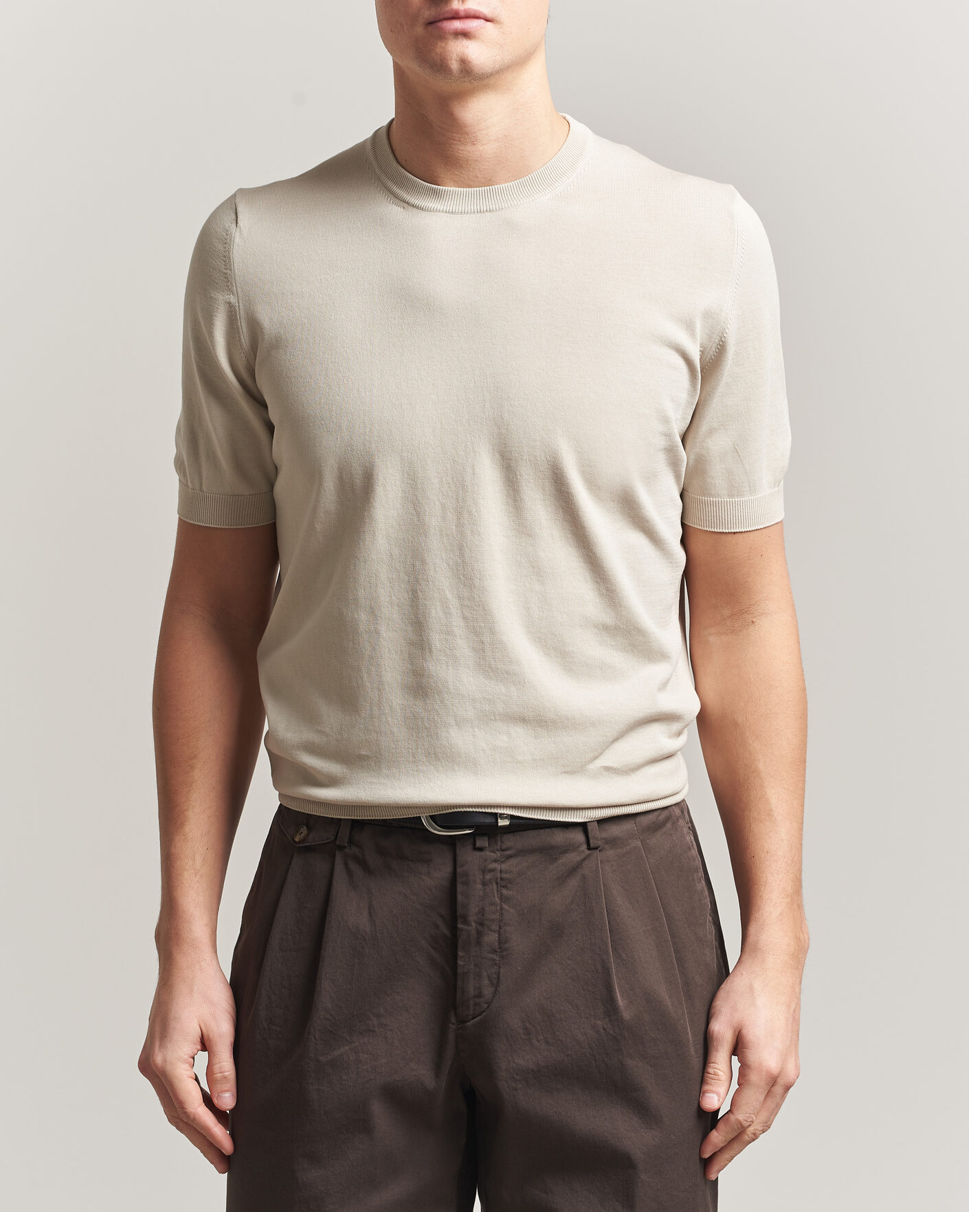 Homme | T-shirts | Gran Sasso | Cotton Knitted Crew Neck T-Shirt Beige Melange