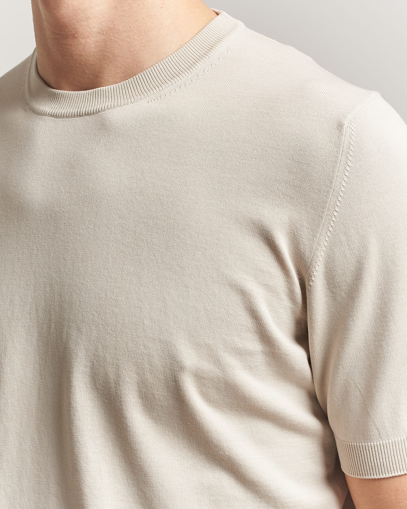 Homme | T-shirts | Gran Sasso | Cotton Knitted Crew Neck T-Shirt Beige Melange