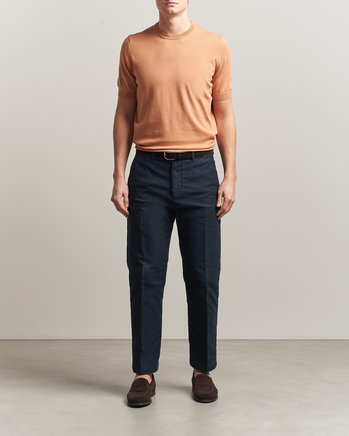Homme | T-shirts | Gran Sasso | Cotton Knitted Crew Neck T-Shirt Apricot Orange Melange