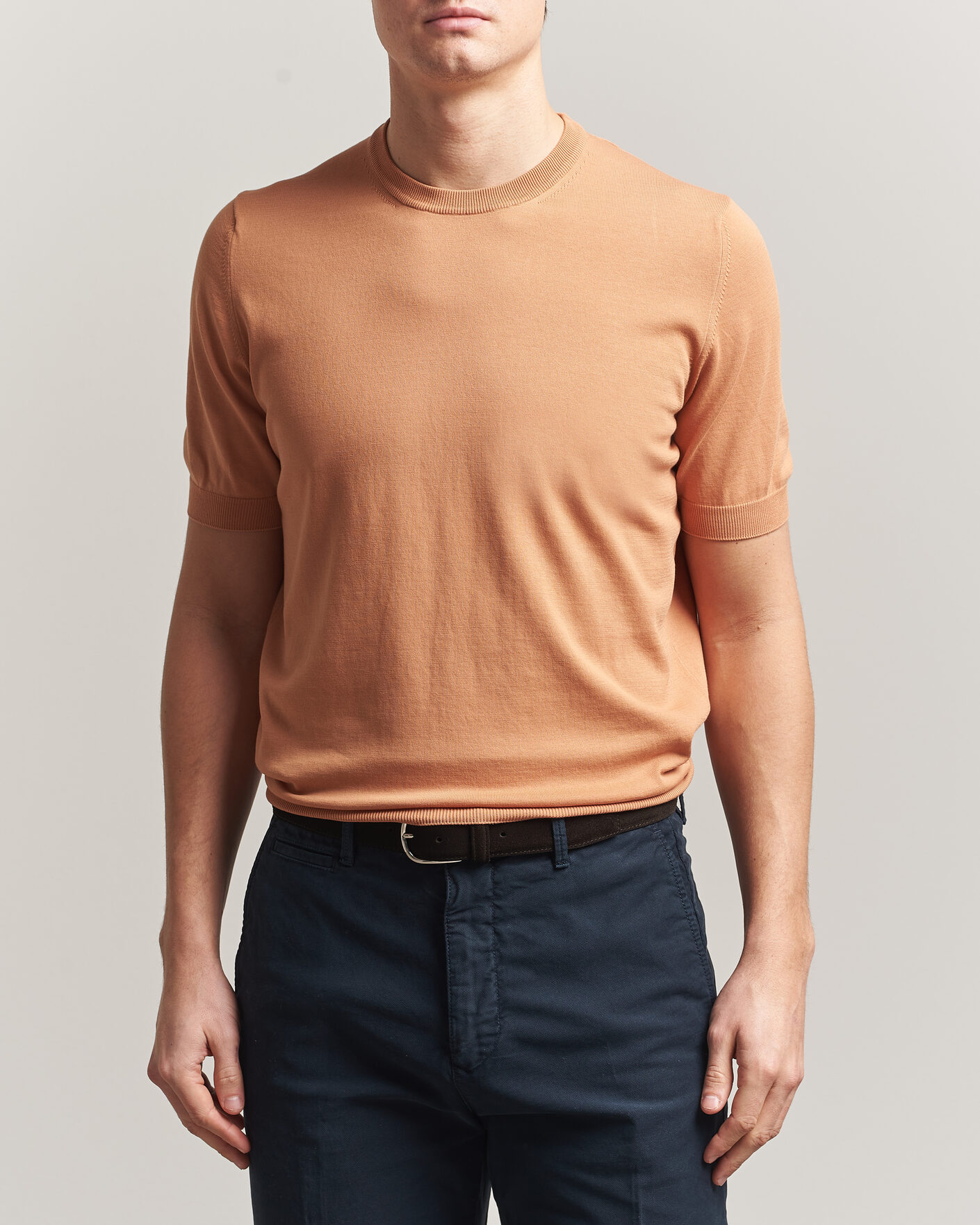 Homme | T-shirts | Gran Sasso | Cotton Knitted Crew Neck T-Shirt Apricot Orange Melange