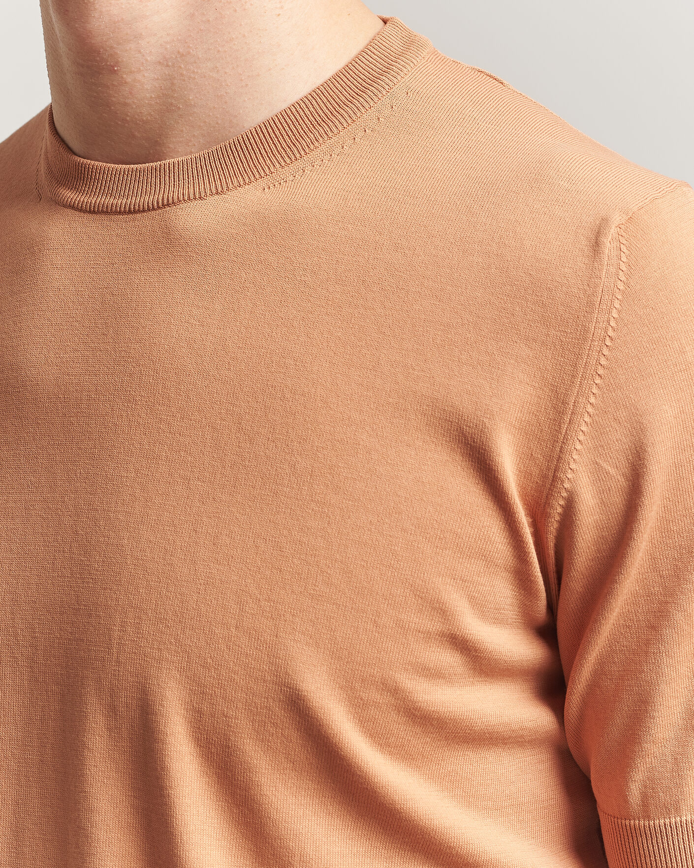 Homme | T-shirts | Gran Sasso | Cotton Knitted Crew Neck T-Shirt Apricot Orange Melange