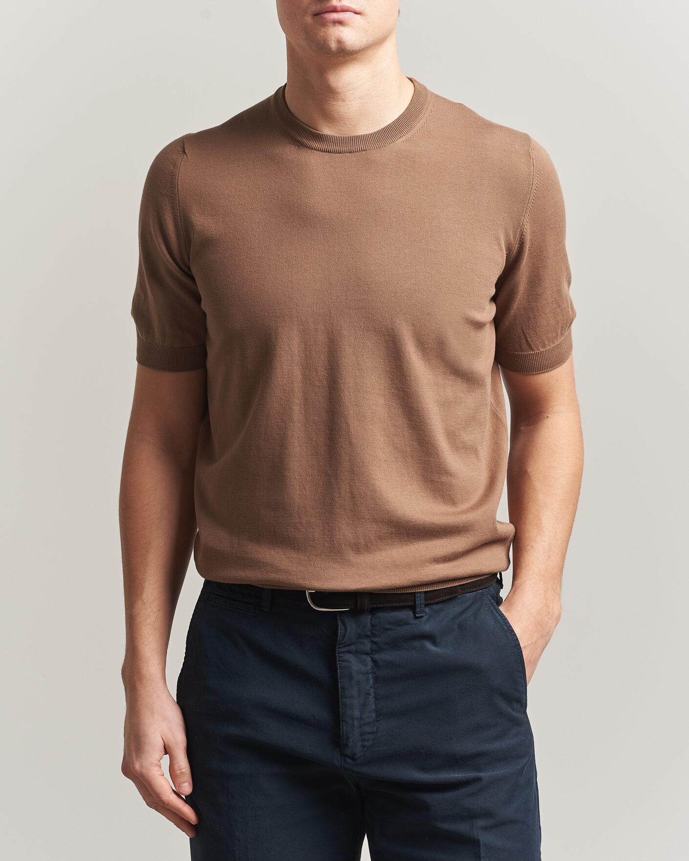Homme | T-shirts | Gran Sasso | Cotton Knitted Crew Neck T-Shirt Brown
