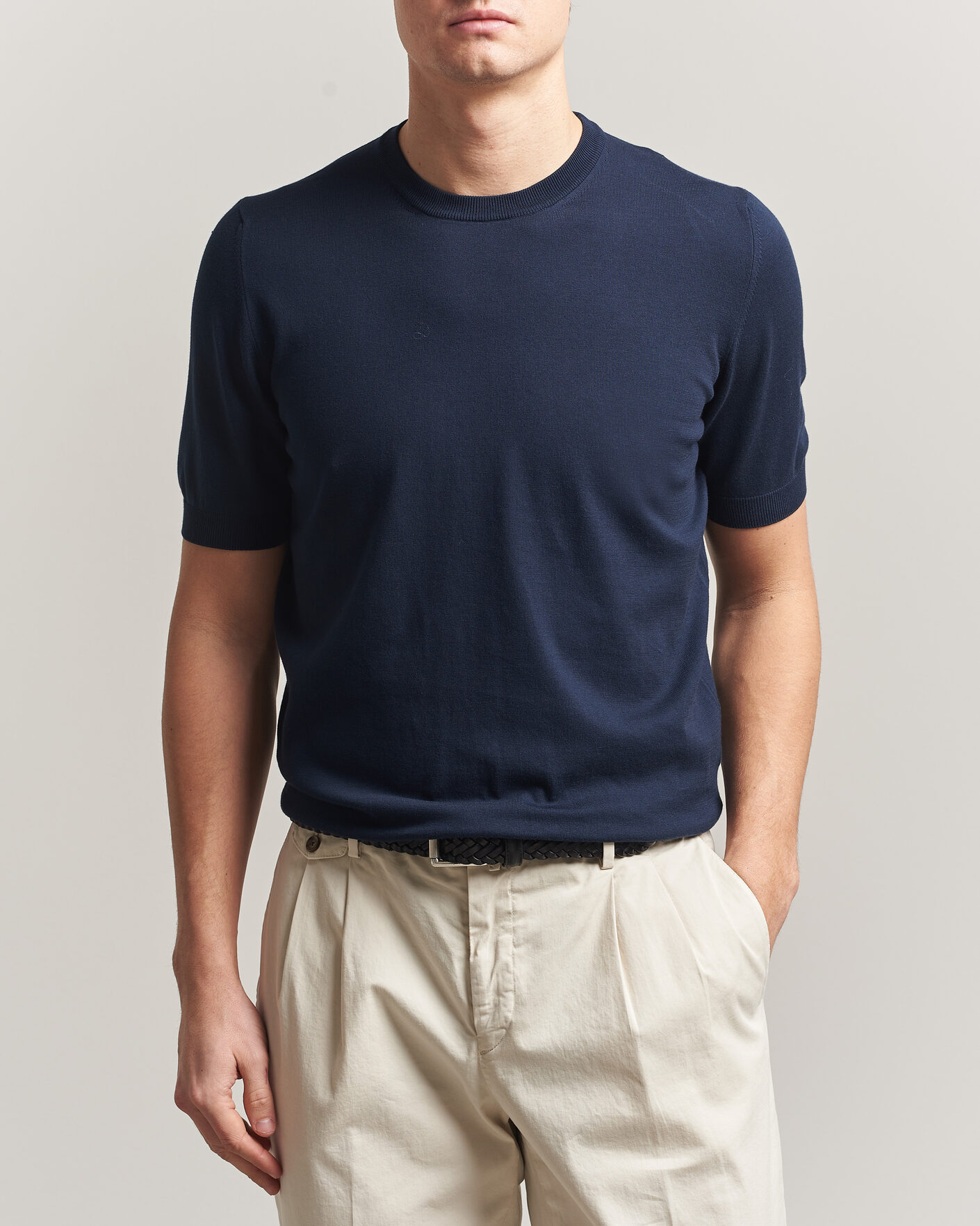 Homme | T-shirts | Gran Sasso | Cotton Knitted Crew Neck T-Shirt Navy