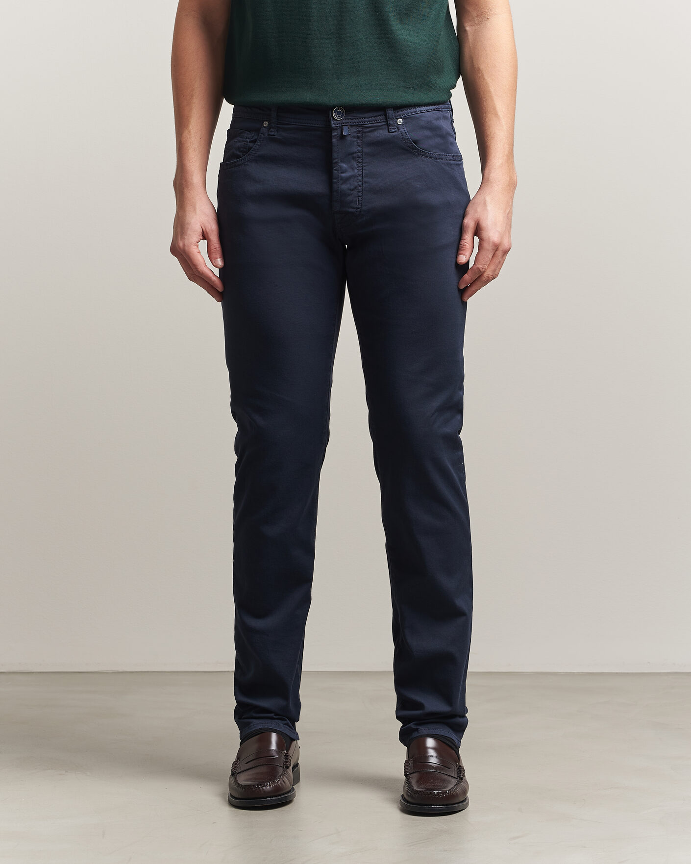 Homme | Pantalons | Jacob Cohën | Bard Garment Dyed Gabardine Trousers Navy Blue