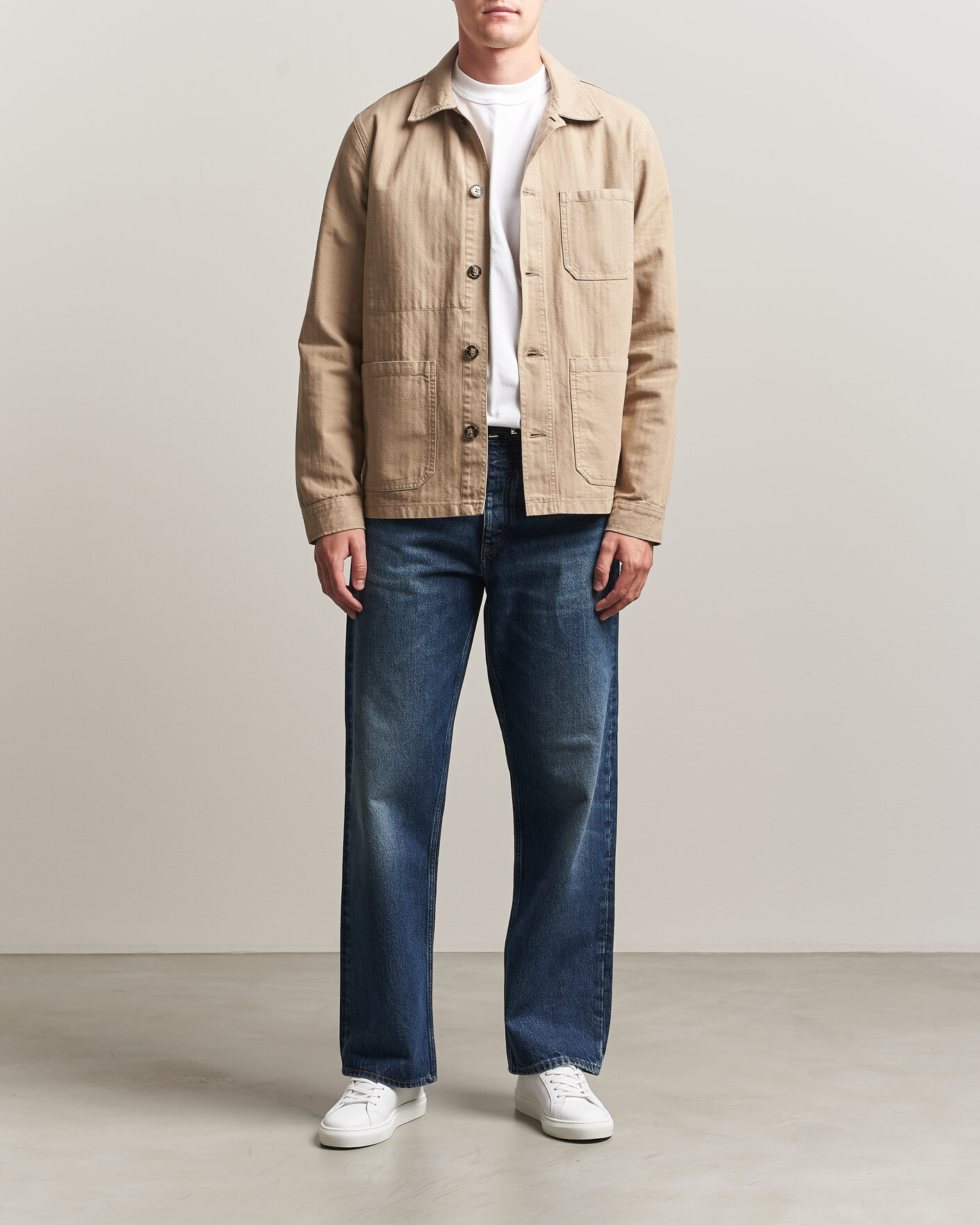Homme | Chemises | A Day's March | Original Herringbone Overshirt Desert Taupe