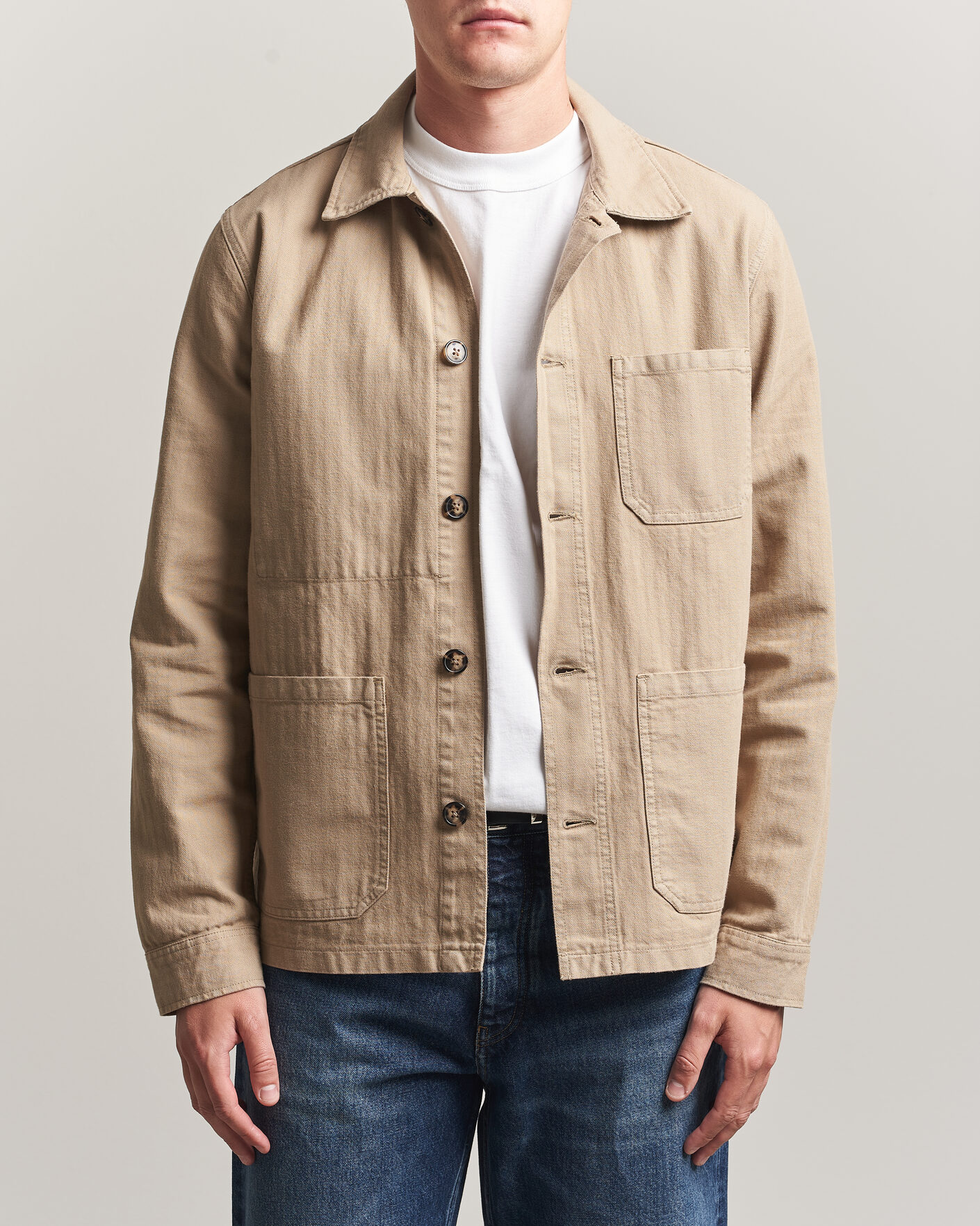Homme | Chemises | A Day's March | Original Herringbone Overshirt Desert Taupe