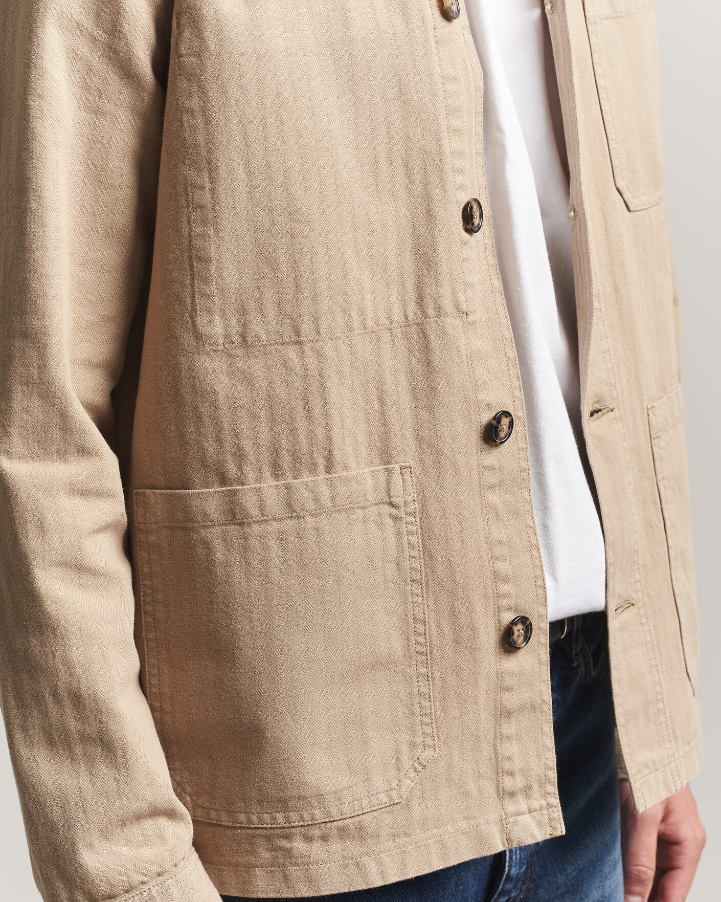 Homme | Chemises | A Day's March | Original Herringbone Overshirt Desert Taupe