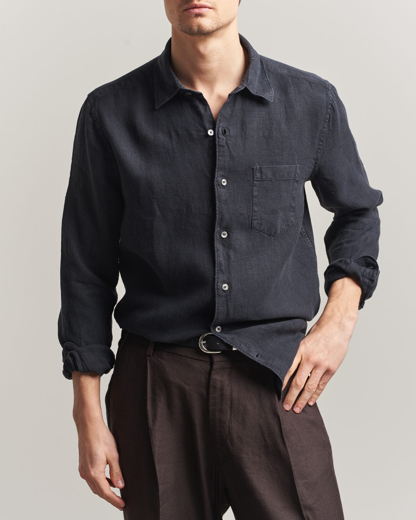 Homme | Chemises | A Day's March | Daintree Linen Shirt Off Black