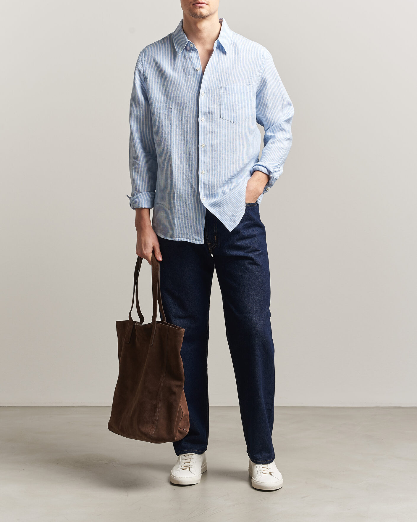 Homme | Chemises | A Day's March | Daintree Striped Linen Shirt Light Blue/White