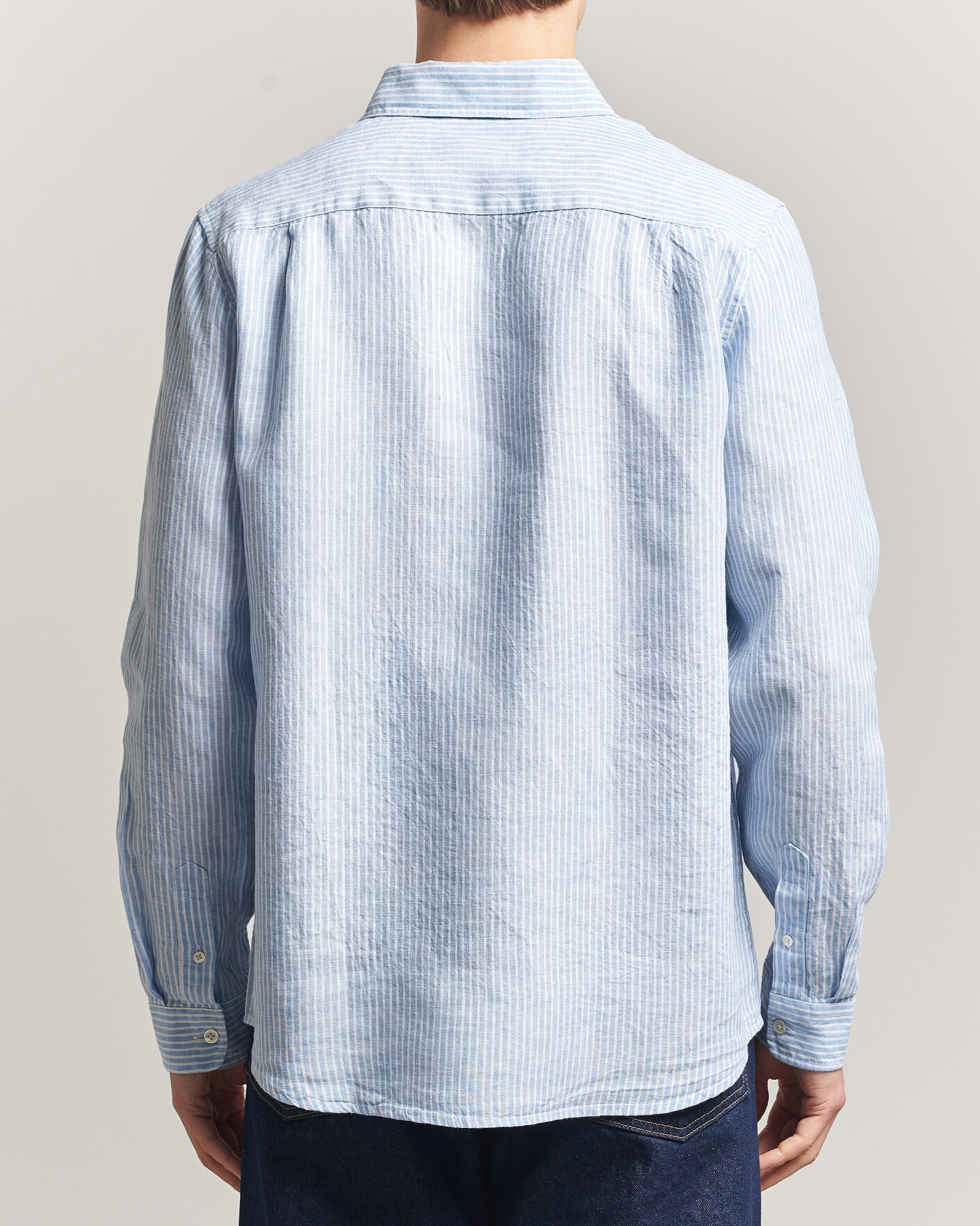 Homme | Chemises | A Day's March | Daintree Striped Linen Shirt Light Blue/White
