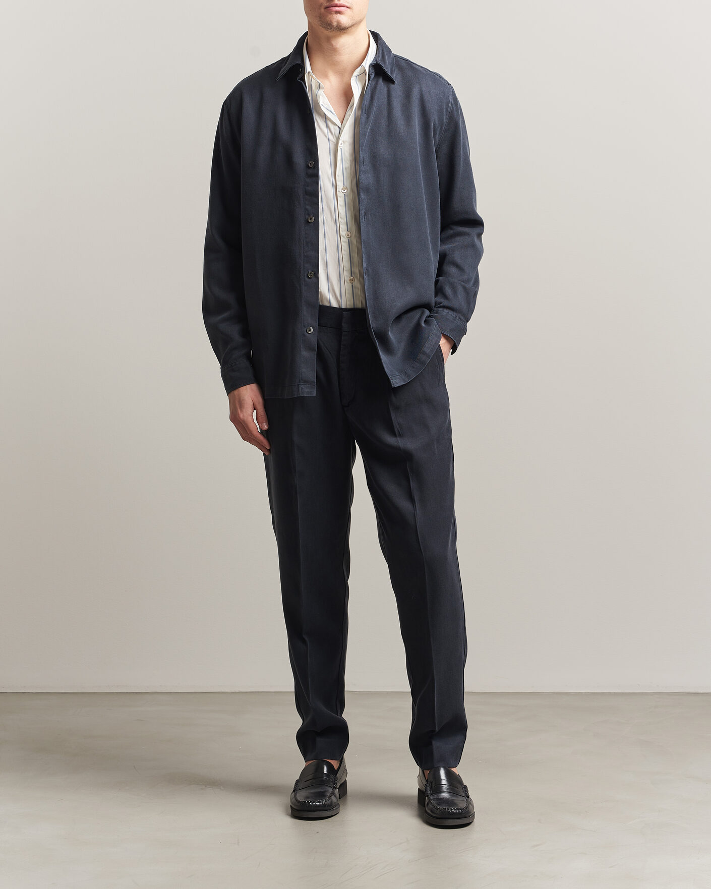 Homme | Chemises | A Day's March | Clean Cut Lyocell Shirt Navy