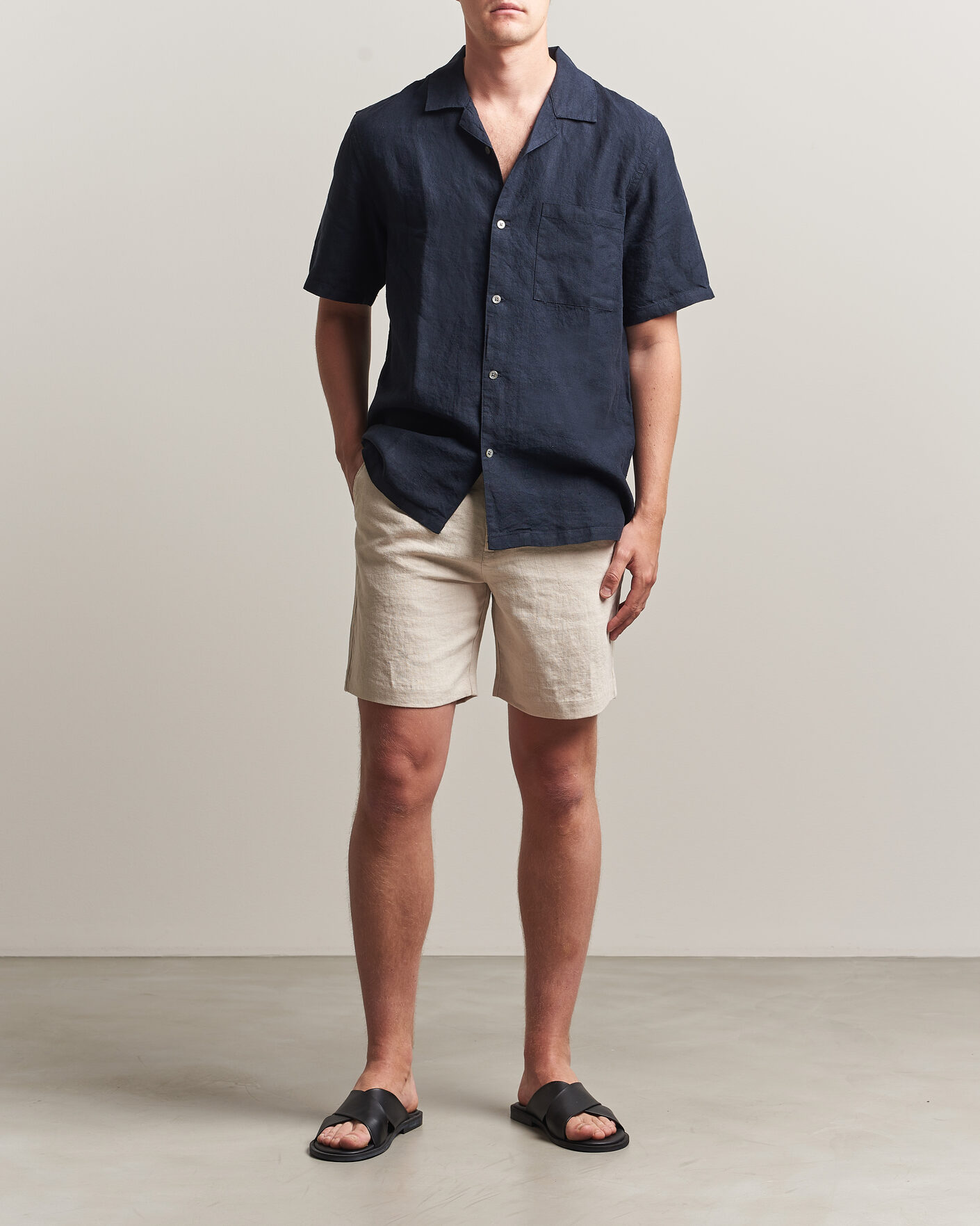 Homme | Chemises | A Day's March | Yamu Linen Short Sleeve Shirt Navy
