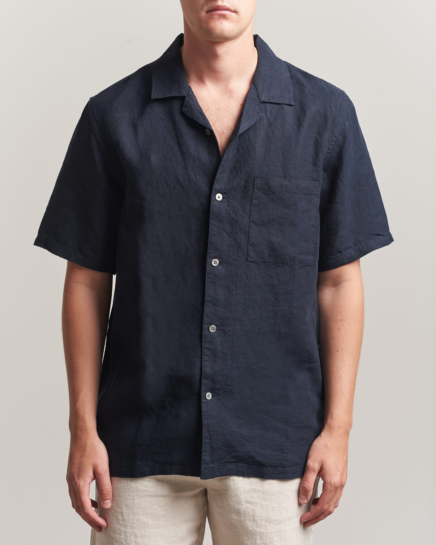 Homme | Chemises | A Day's March | Yamu Linen Short Sleeve Shirt Navy