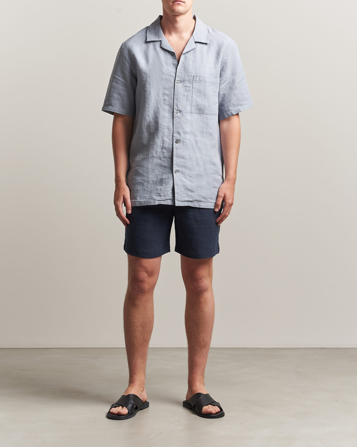 Homme | Chemises | A Day's March | Yamu Linen Short Sleeve Shirt Rock Blue