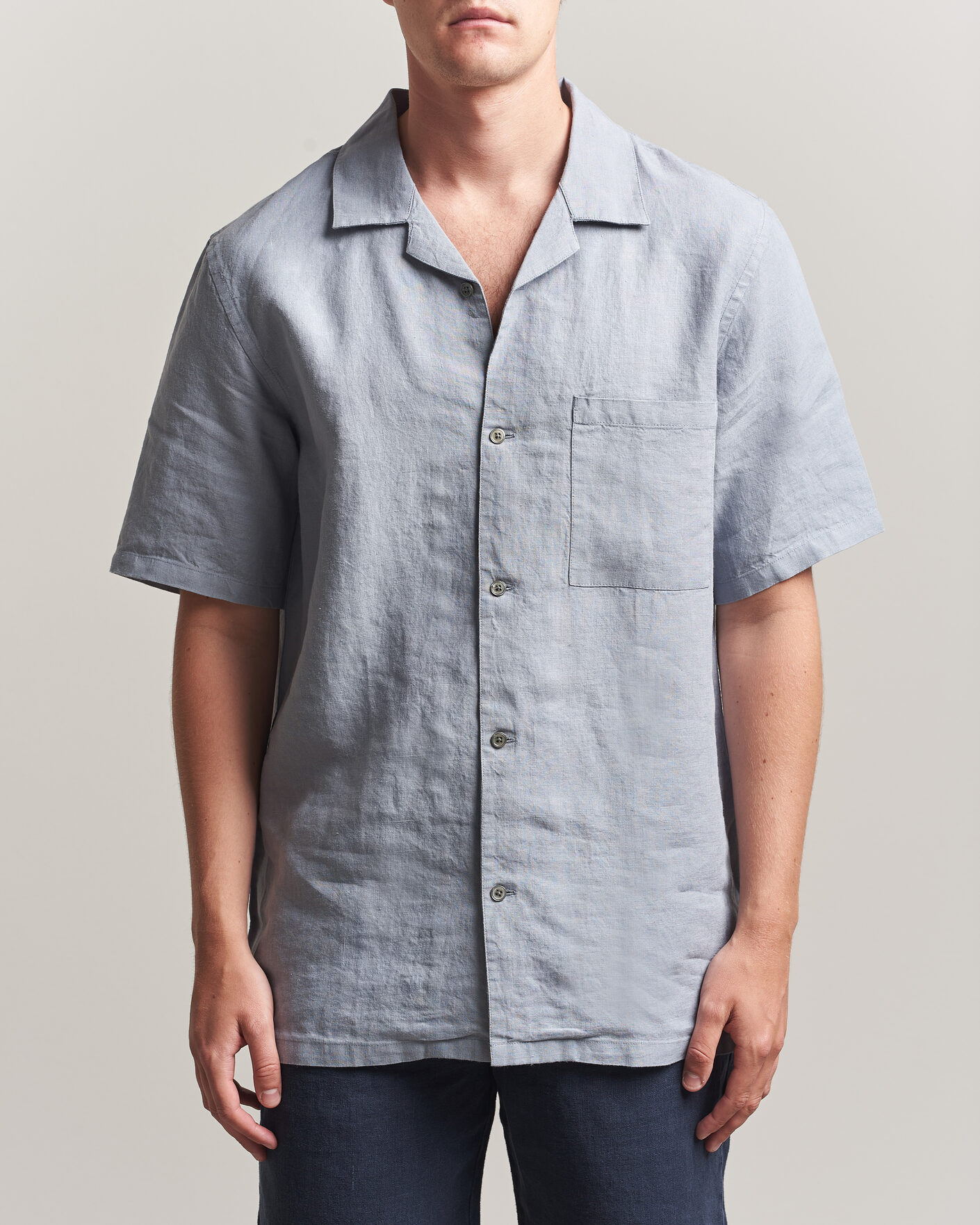 Homme | Chemises | A Day's March | Yamu Linen Short Sleeve Shirt Rock Blue