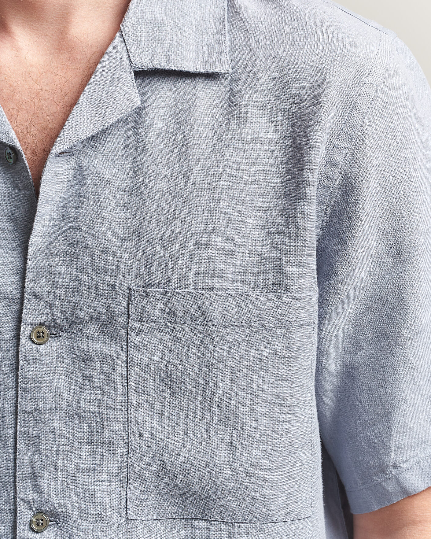Homme | Chemises | A Day's March | Yamu Linen Short Sleeve Shirt Rock Blue
