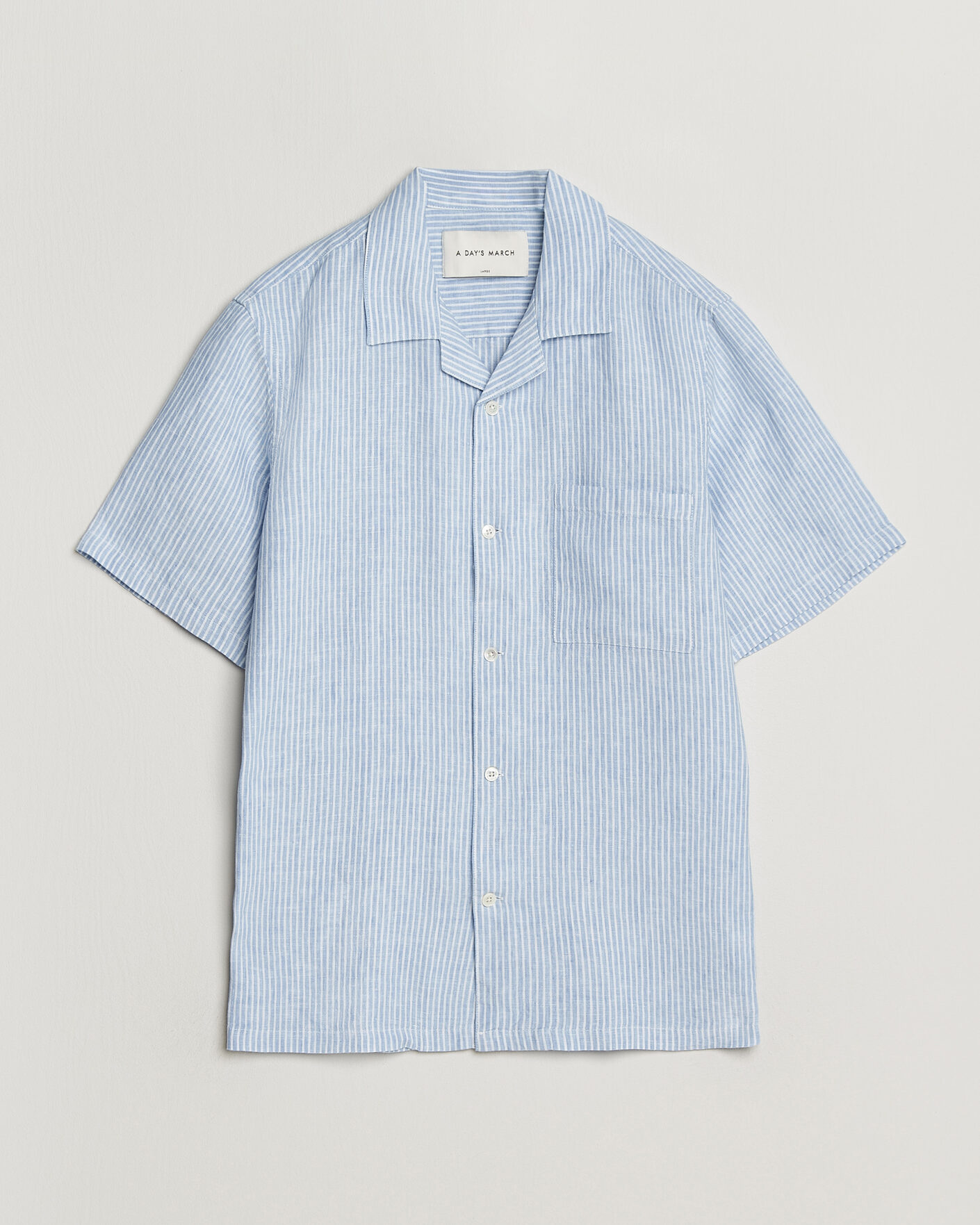 Homme | Chemises | A Day's March | Yamu Striped Linen Short Sleeve Shirt Light Blue