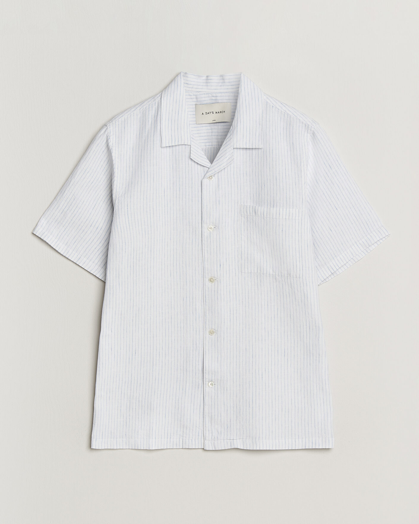 Homme | Chemises | A Day's March | Yamu Striped Linen Short Sleeve Shirt White