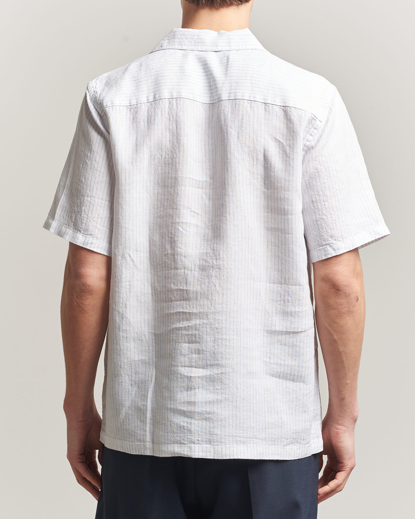 Homme | Chemises | A Day's March | Yamu Striped Linen Short Sleeve Shirt White