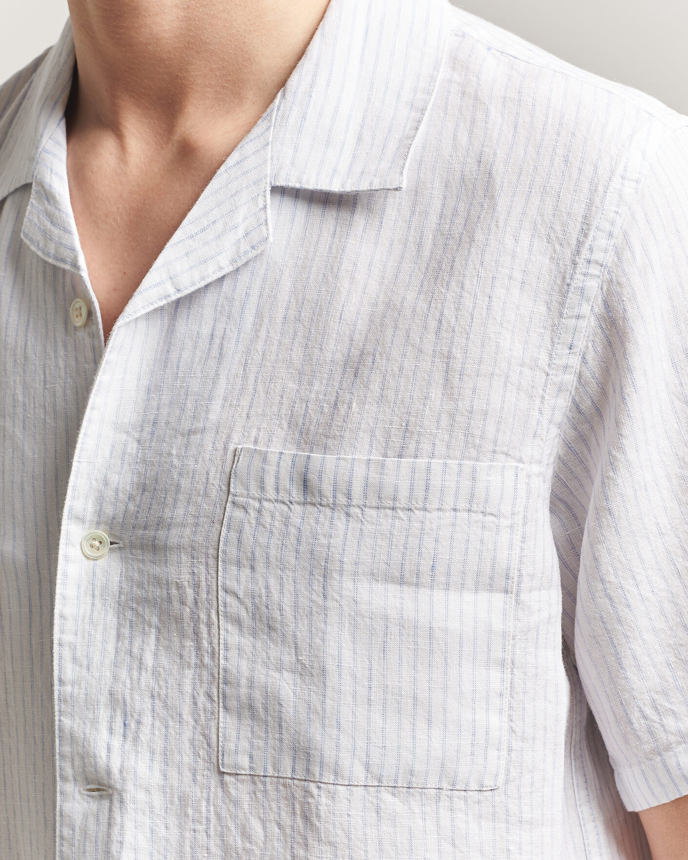 Homme | Chemises | A Day's March | Yamu Striped Linen Short Sleeve Shirt White